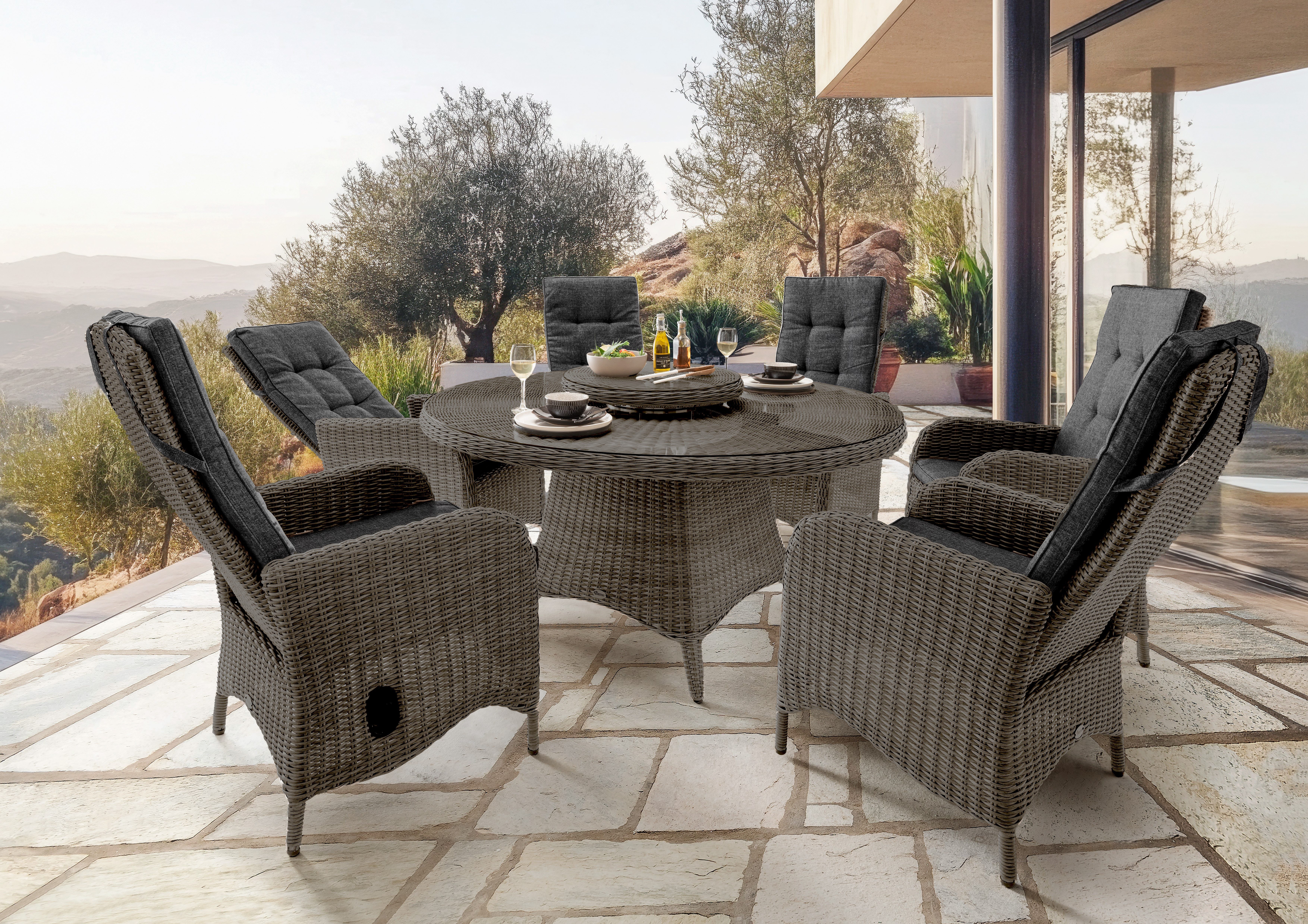 Destiny Sitzgruppe Palma Luna, (Set, 14-tlg), bestehend aus 6x Hochlehner, 1x Tisch, 1x Drehteller, inkl. Auflagen