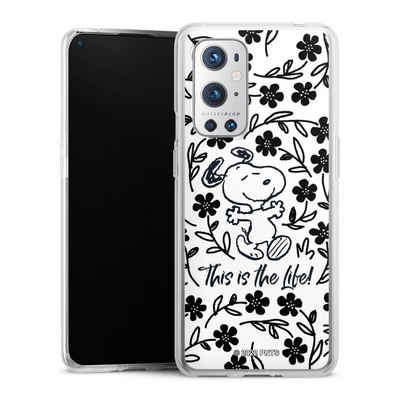 DeinDesign Handyhülle Peanuts Blumen Snoopy Snoopy Black and White This Is The Life, OnePlus 9 Pro Silikon Hülle Bumper Case Handy Schutzhülle