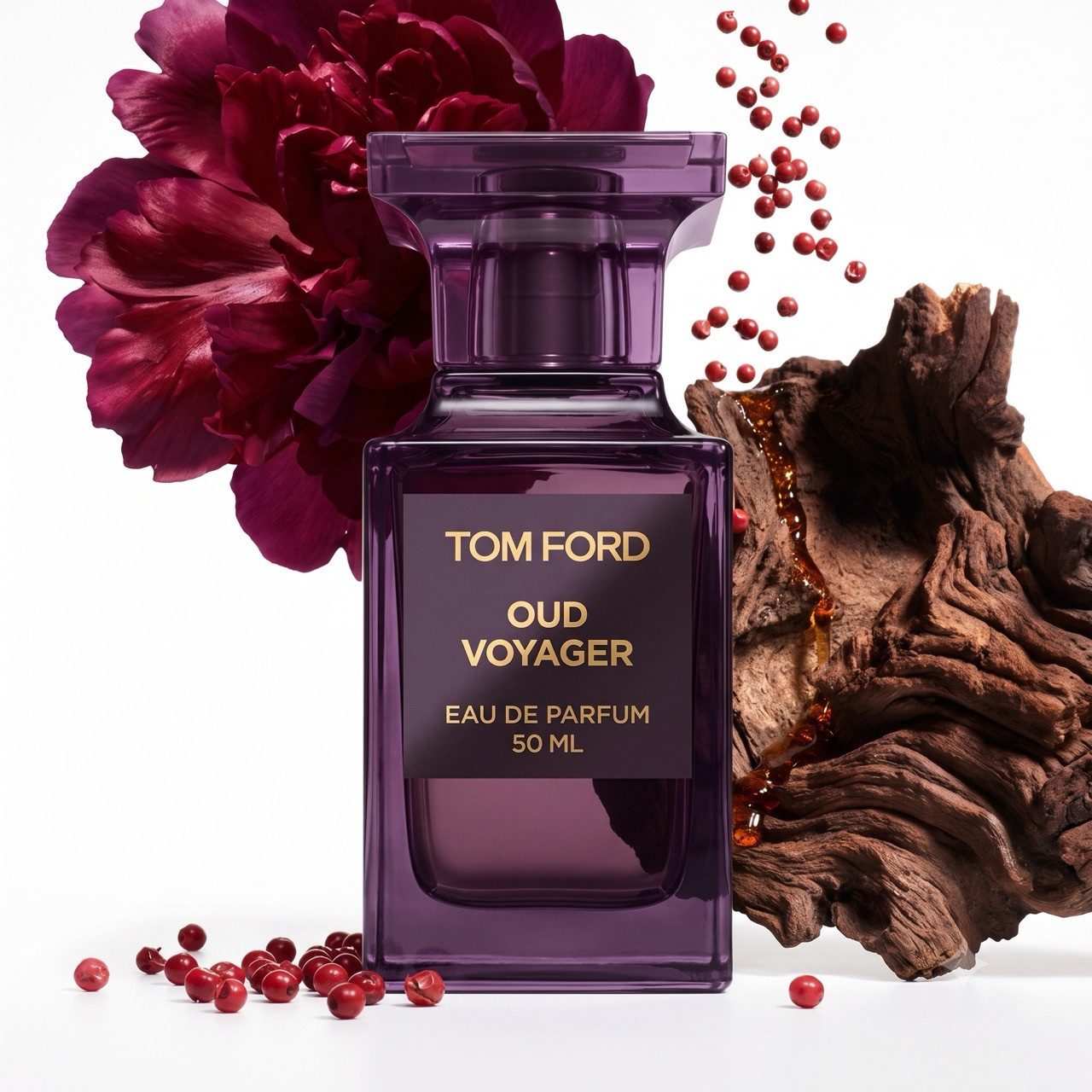 Tom Ford Eau de Parfum Oud Voyager 50 ml, holzig-floraler Private Blend Unisexduft, mit roter Pfingstrose, Geranium-Absolue und Oud