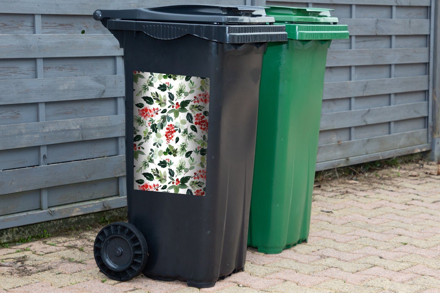 Muster Wandsticker Container, Mülltonne, Sticker, Beeren - (1 Mülleimer-aufkleber, St), - Abfalbehälter Pflanzen MuchoWow