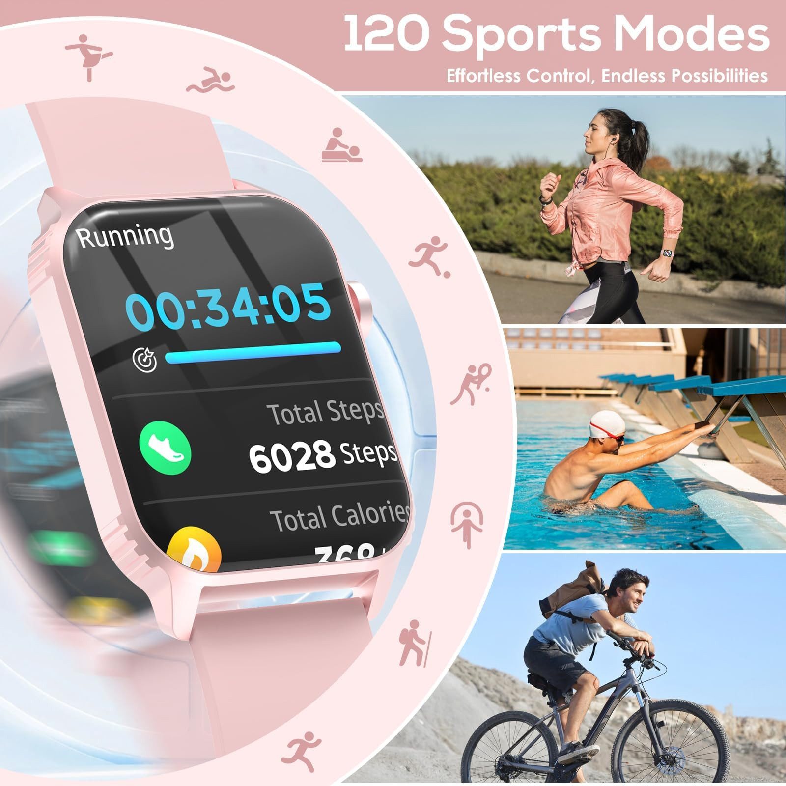 ibettertec Smartwatch Damen Herren und kabellose Bluetooth-Kopfhörer Set Smartwatch 1.85'' HD Fitnessuhr,Smart Watch for Women mit 200+ Sportmodi,Fitness Tracke – Bild 5 von 5