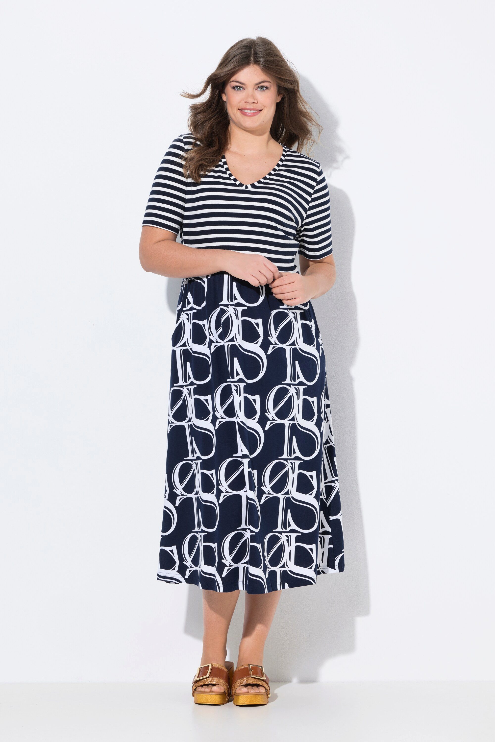 Laurasøn Jerseykleid Jerseykleid V-Ausschnitt 1/2 Arm OEKO-TEX