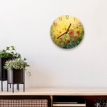 DEQORI Wanduhr 'Blumenwiese im Monet-Stil' (Glas Glasuhr modern Wand Uhr Design Küchenuhr)