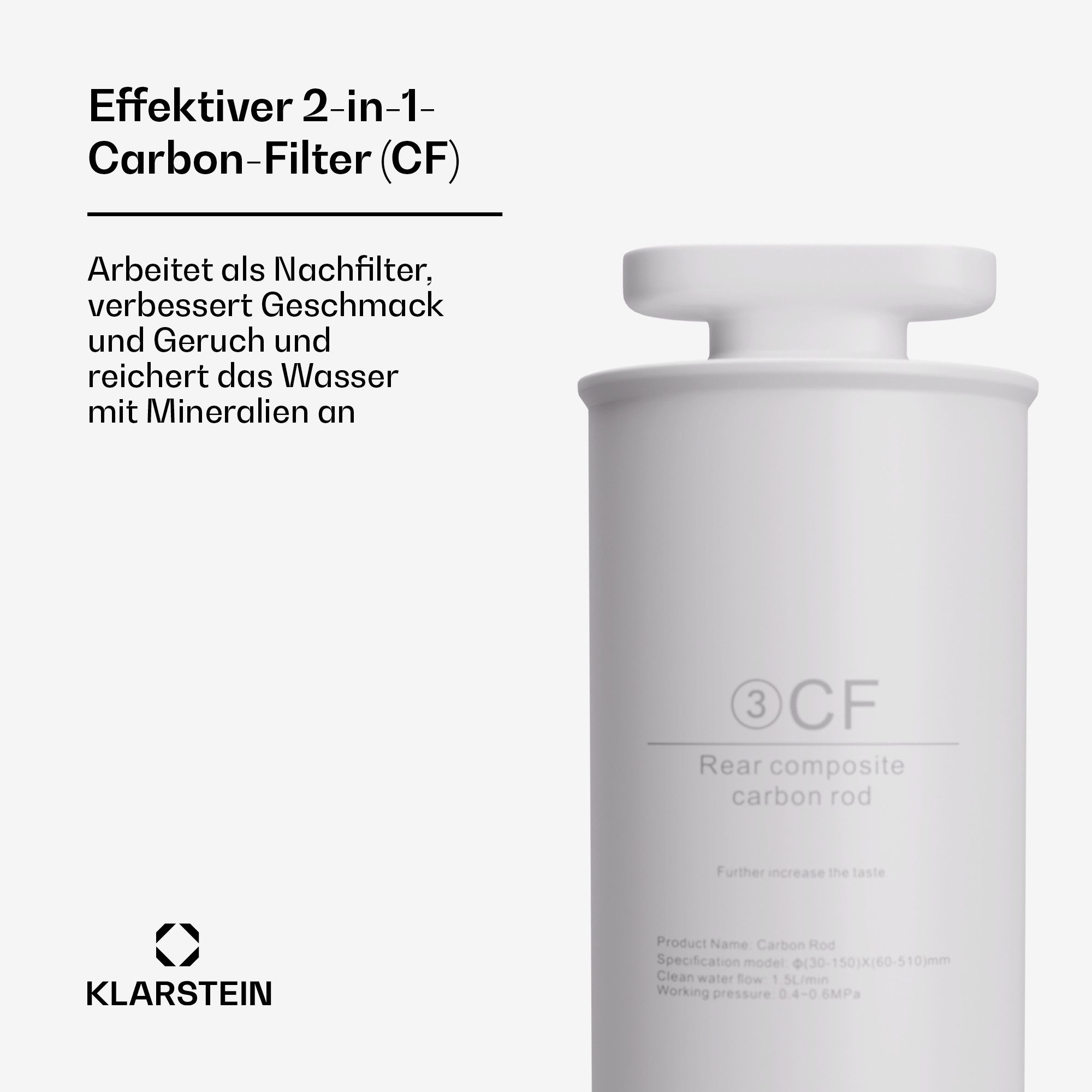 Klarstein Wasserfilter AquaFina CF Filter, Zubehör für AquaLine CF, 2-in-1 Filtersystem Wasseraufbereitung Carbon-Filter
