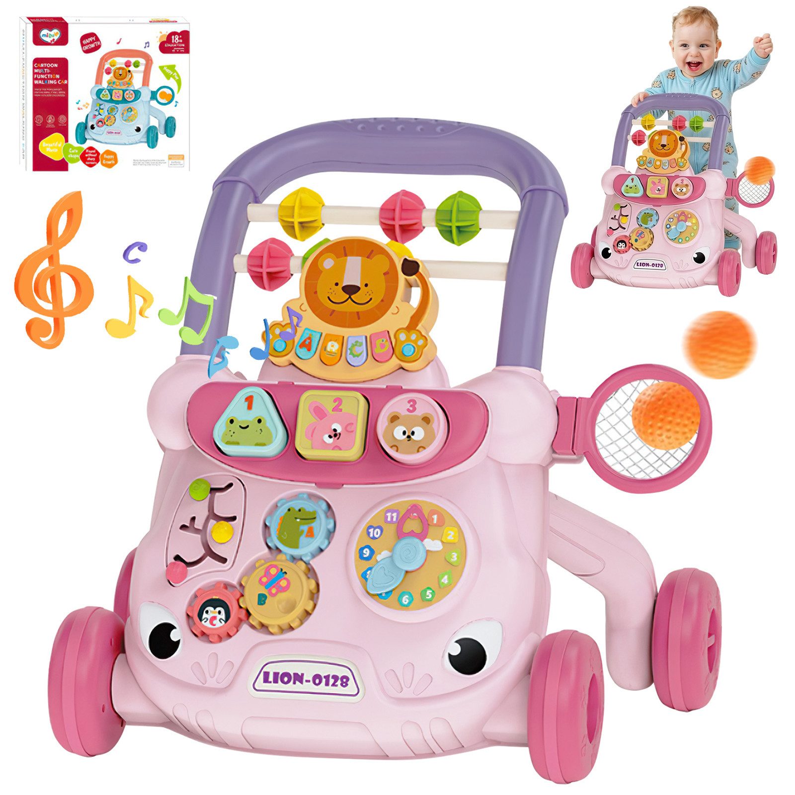 MOPUEA Lauflernhilfe Schiebe und Ziehwagen Spielzeug Multifunktionale Spieltafel für Kinder, (1-tlg., Sensorisches Spielzeug), Musikalische Klaviertastatur