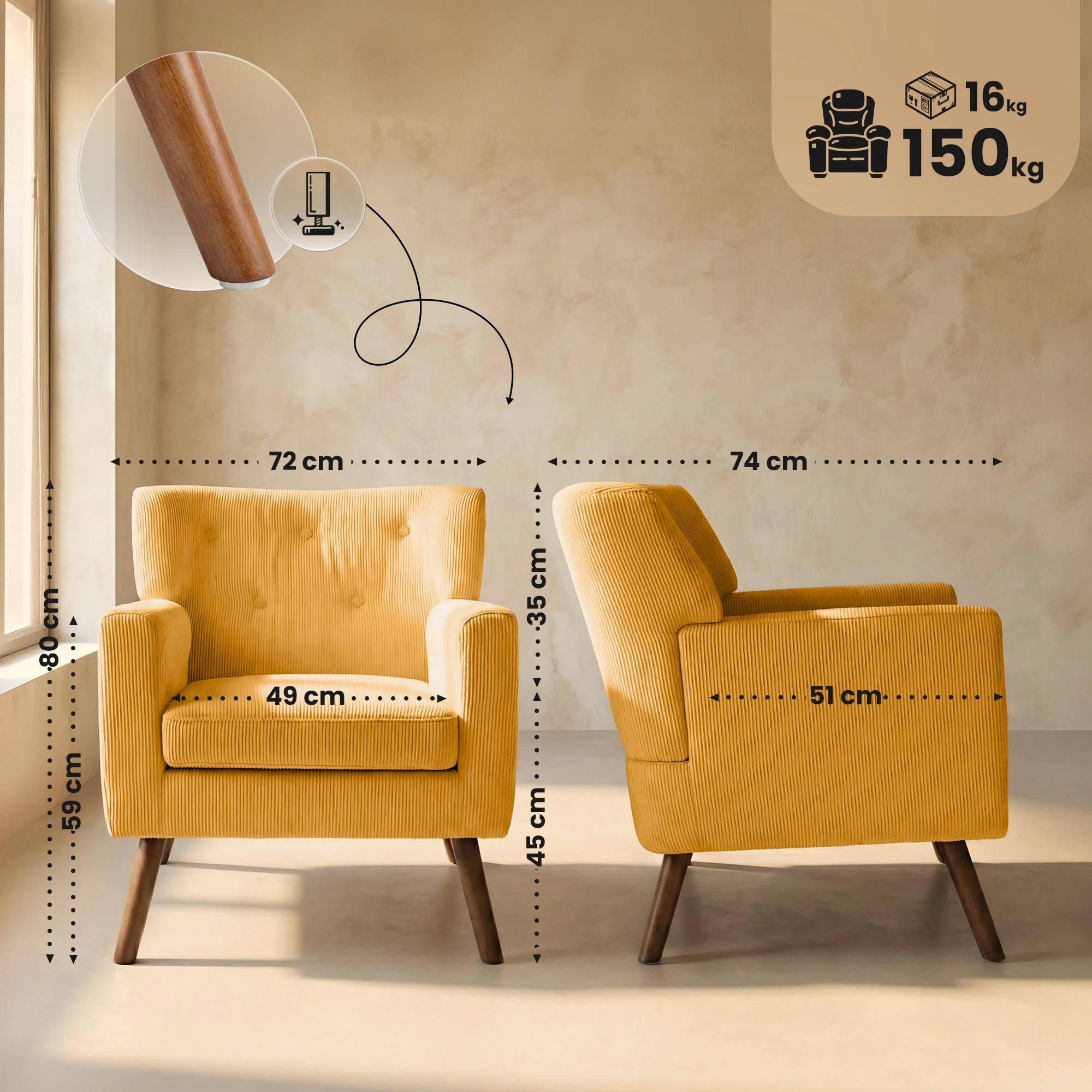 CLP Loungesessel Kioni (1er), Cordbezug, Kautschukholz, bis 150 kg belastba günstig online kaufen