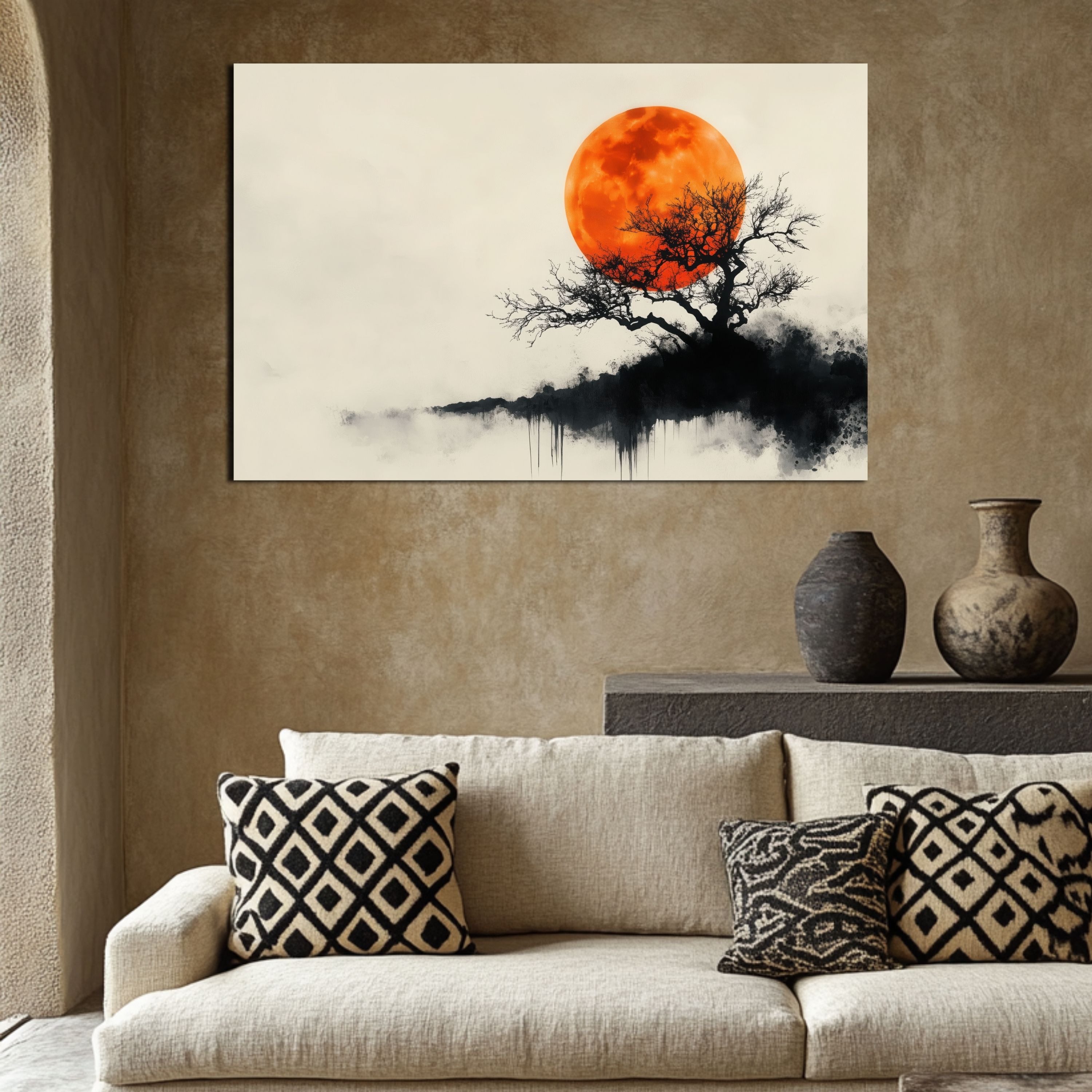 DARO Design Leinwandbild Modern Abstrakt Wandbilder XXL Wandbild Wand Deko Leinwand Bilder, (Sonne Baum Japan - Bild groß Wohnzimmer Schlafzimmer Küche Esszimme – Bild 5 von 5