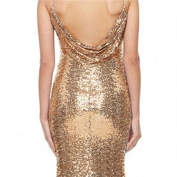 RUZU UG Abendkleid Kleid Abendkleid Gold Pailletten schlank sexy rückenfrei Strapsgürtel