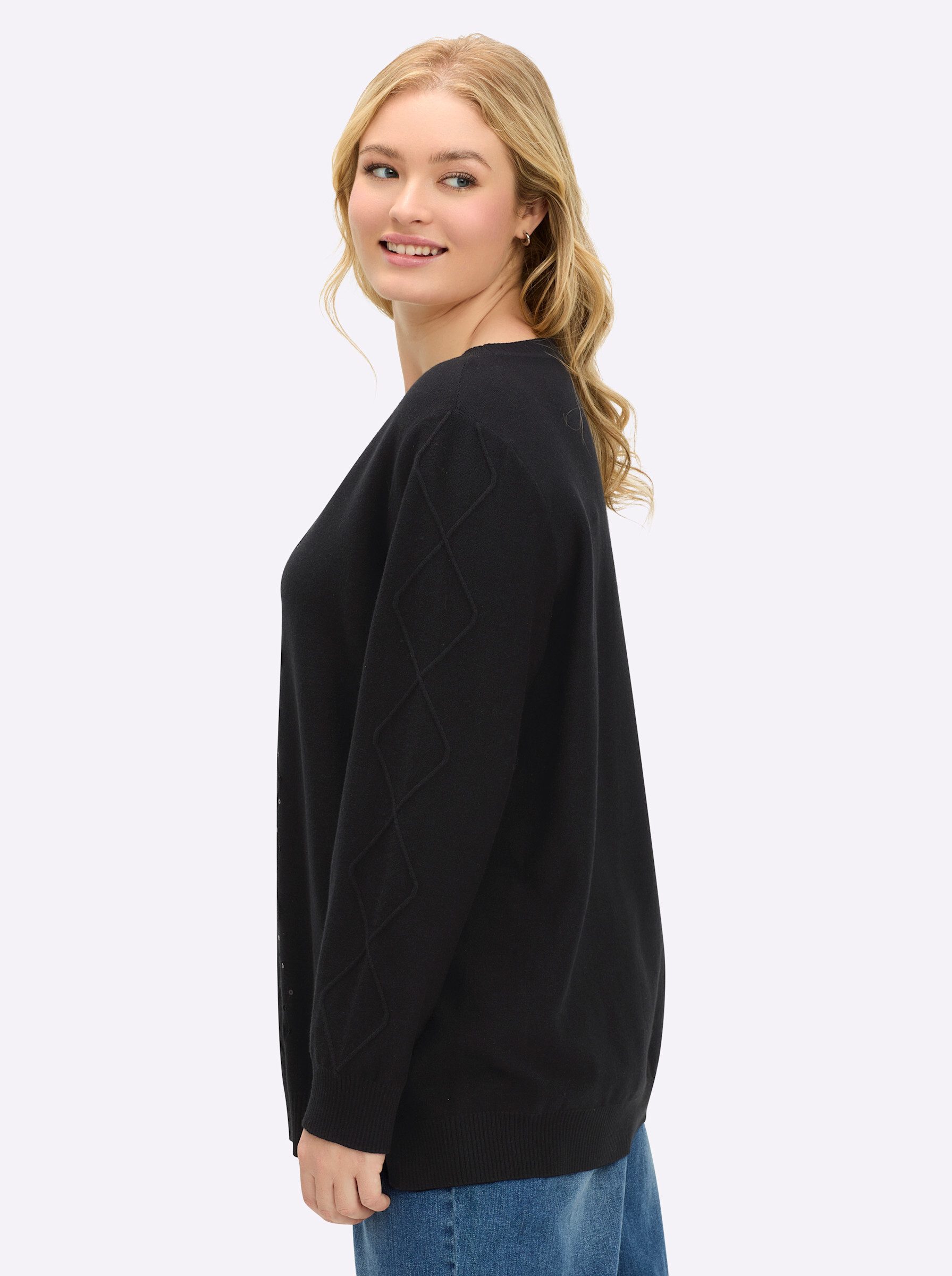 Sheego Strickpullover Pullover Langarm Links-Strick, Mustermix gestrickt