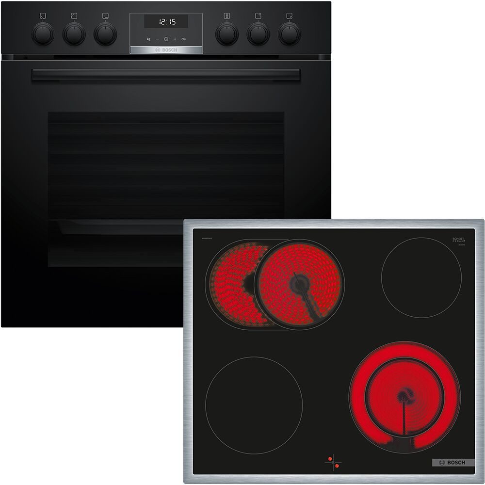 BOSCH Elektro-Herd-Set HND611LS67, mit Backwagen, Hydrolyse, Backwagen mit ausziehbarer Tür für bequemes Kochen & Backen