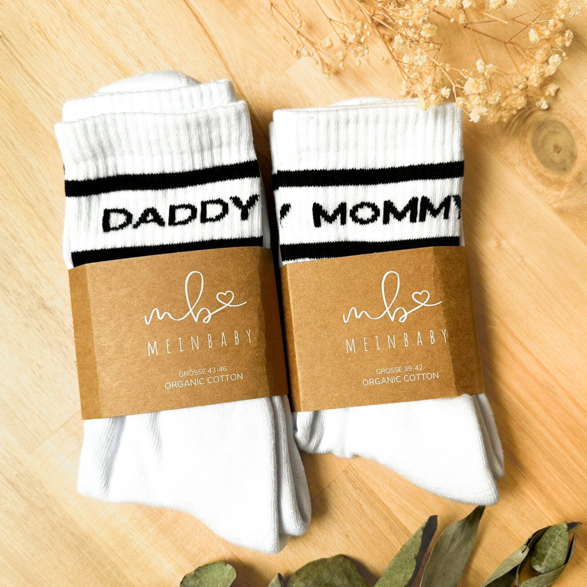 Tennissocken Geschenk zur Geburt - Tennissocken Daddy Mommy Set, Baby