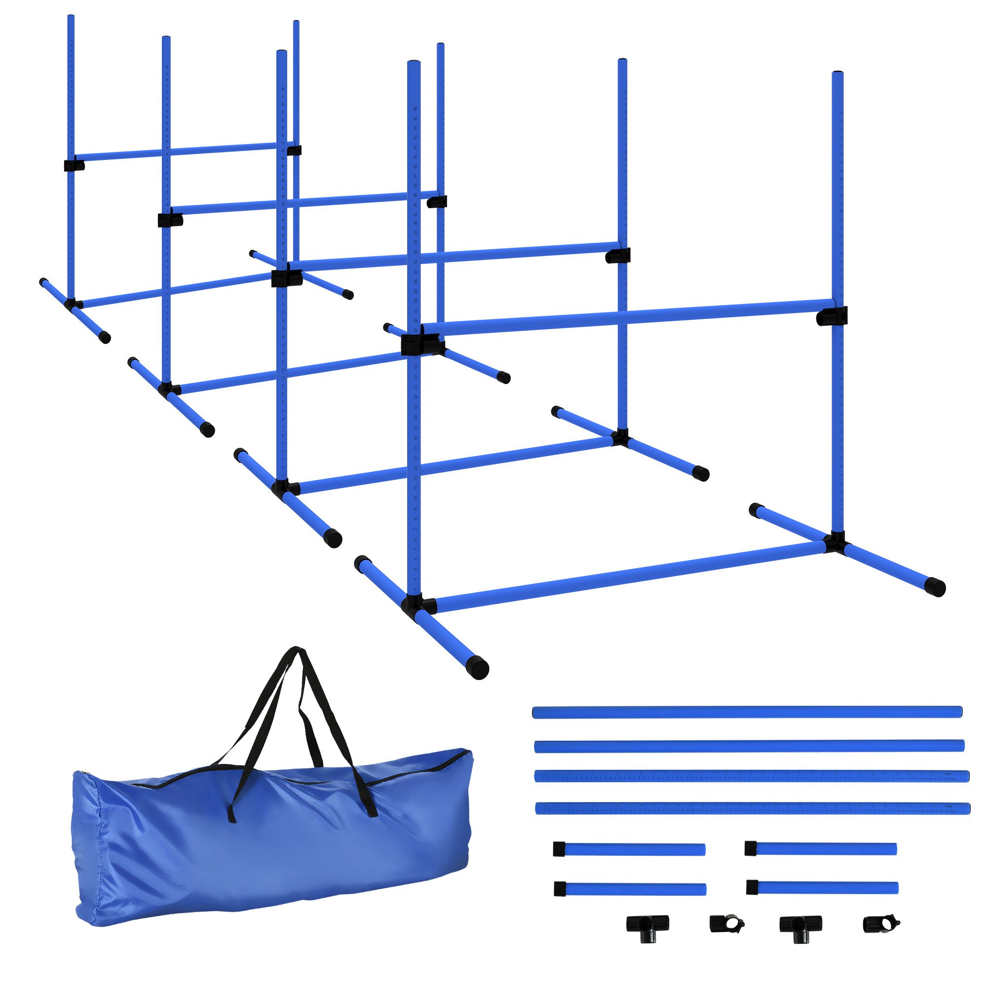 PawHut Agility-Hürde Agility Set höhenverstellbar Sprungstangen-Set mit Tragetasche, Kunststoff, Hunde Hürden-Set (4-tlg) für Hunde, Blau