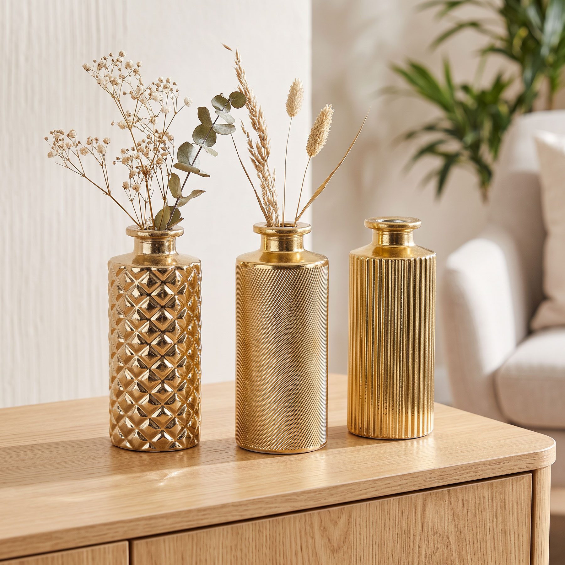 Levandeo® Dekovase, 3er Set Vase H13cm Gold Glas Blumenvase Tischdeko Frühling Blumendeko