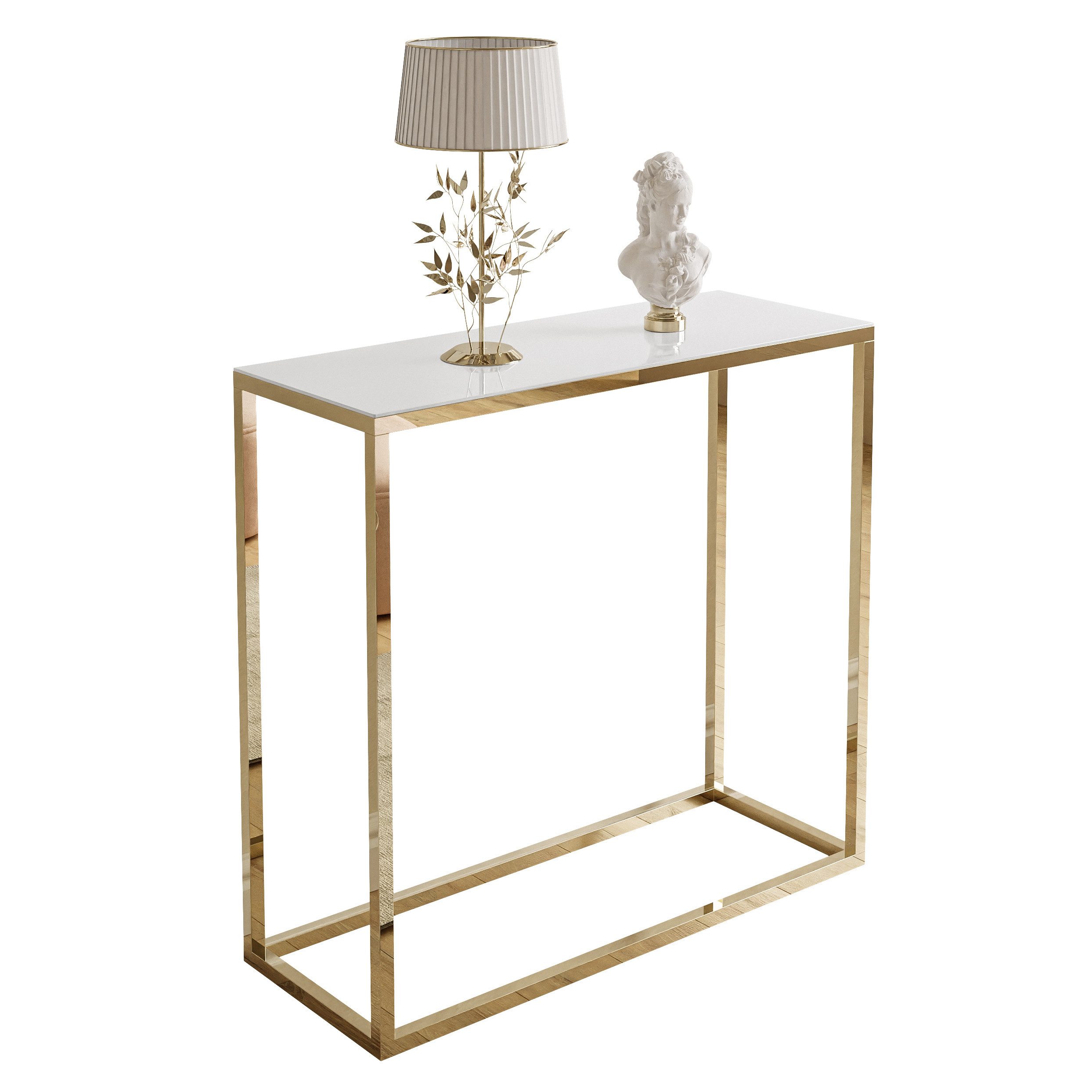 Lookway Konsolentisch MODERN GLASS mit goldfarbenem, verchromtem Gestell (1x Konsole), Breite 80/100 cm