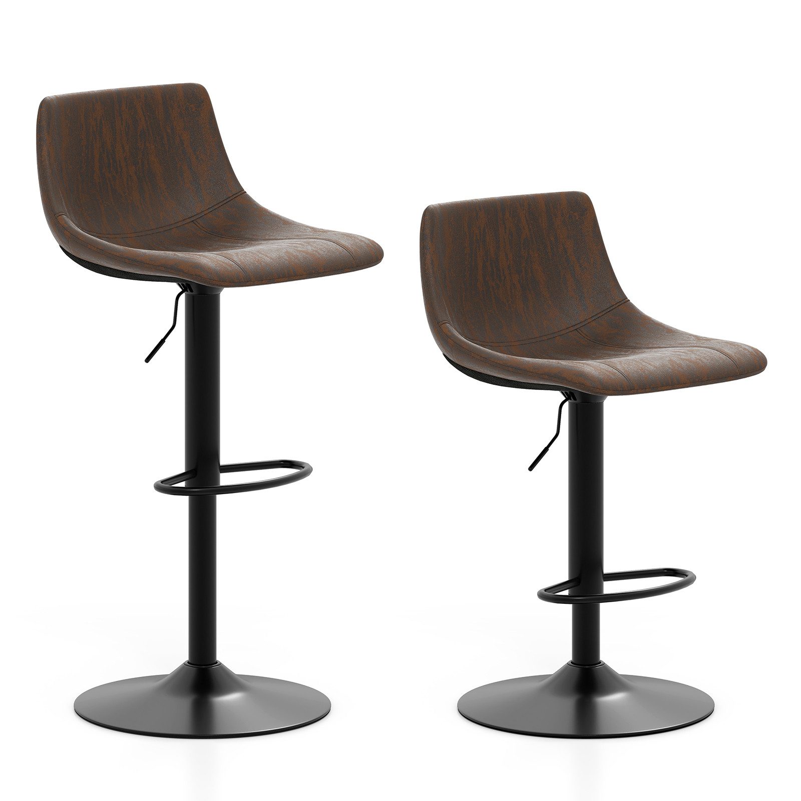 COSTWAY Barhocker (2er Se), höhenverstellbare Sitzhöhe 60-82cm, drehbar, mit Fußstütze