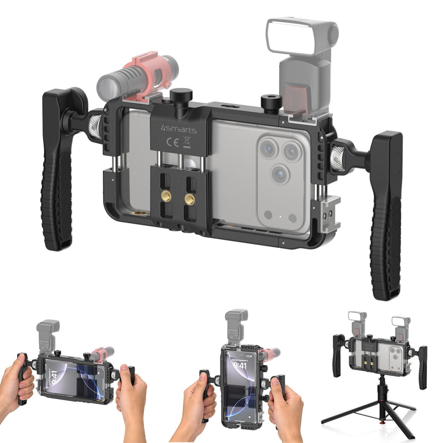 4smarts Handy-Halterung Smartphone-Video-Rig, (Magnetisch abnehmbarer Fernauslöser)