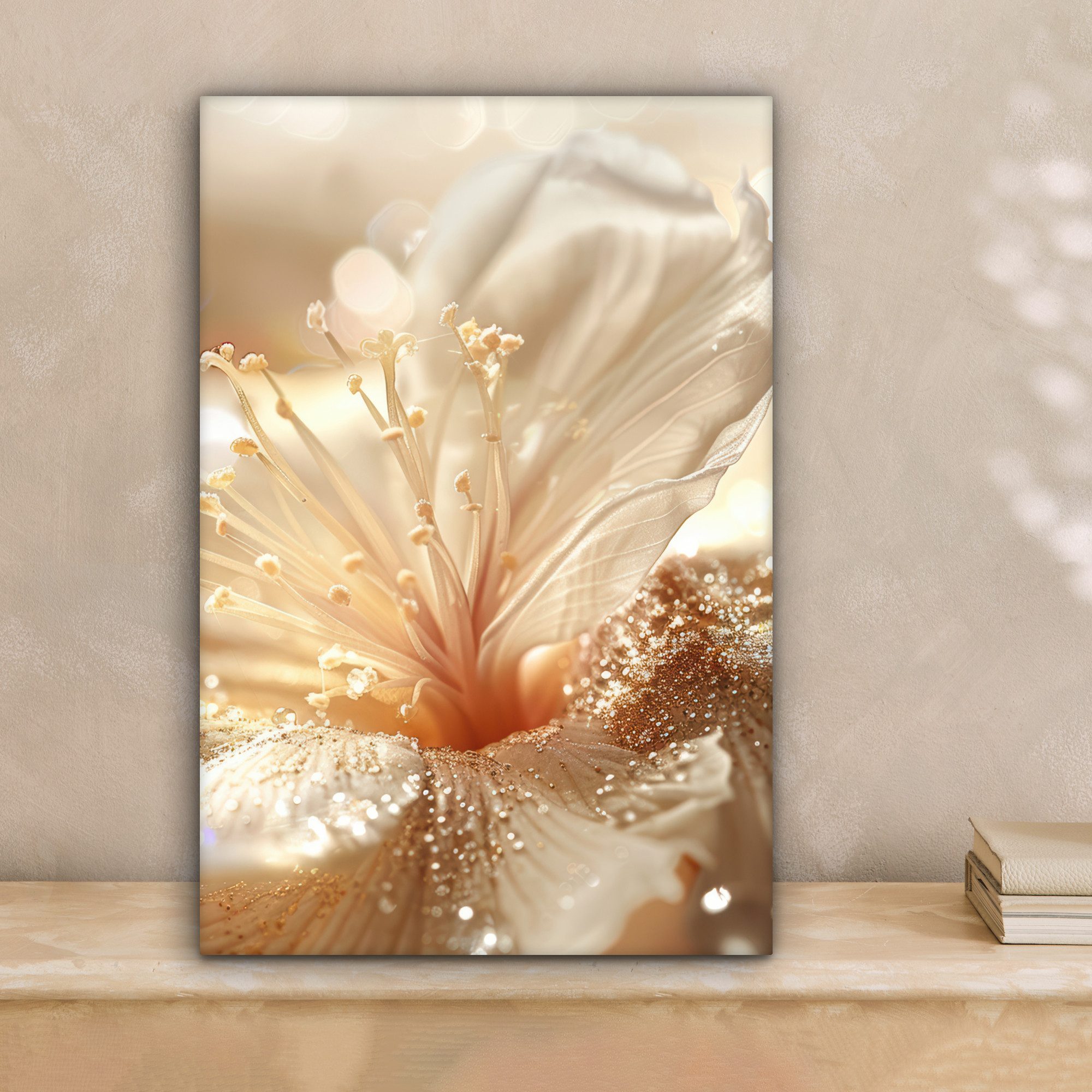 OneMillionCanvasses® Leinwandbild Blume - Weiß - Glitter - Gold - Modern, F günstig online kaufen