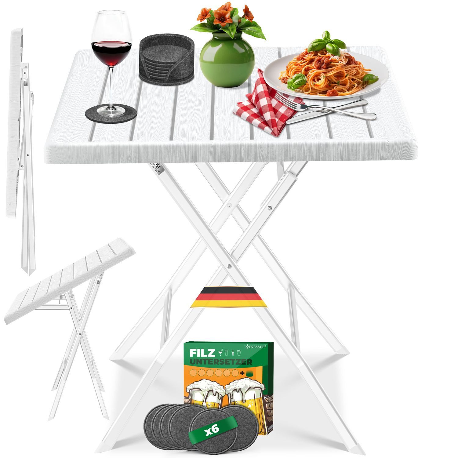 KESSER Bistrotisch Balkontisch klappbar (Gartentisch mit 6 Filz-Untersetzer günstig online kaufen