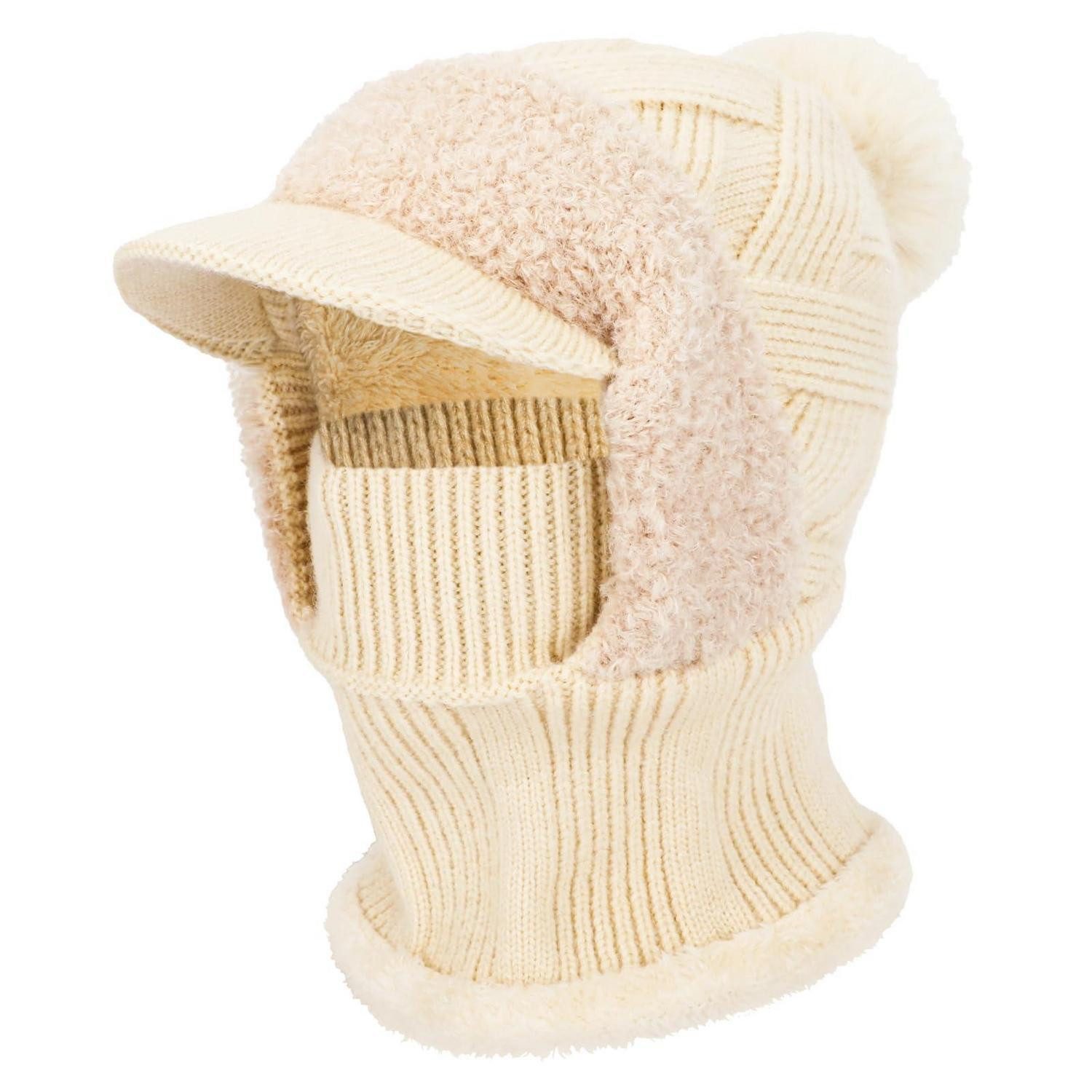 LuxusKollektion Sturmhaube Strickmütze Thermo Damen Balaclava Halswärmer Fleece Beige