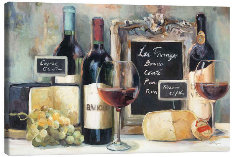 Posterlounge Leinwandbild Marilyn Hageman, Mediterraner Wein und Käse, Küche Rustikal Malerei