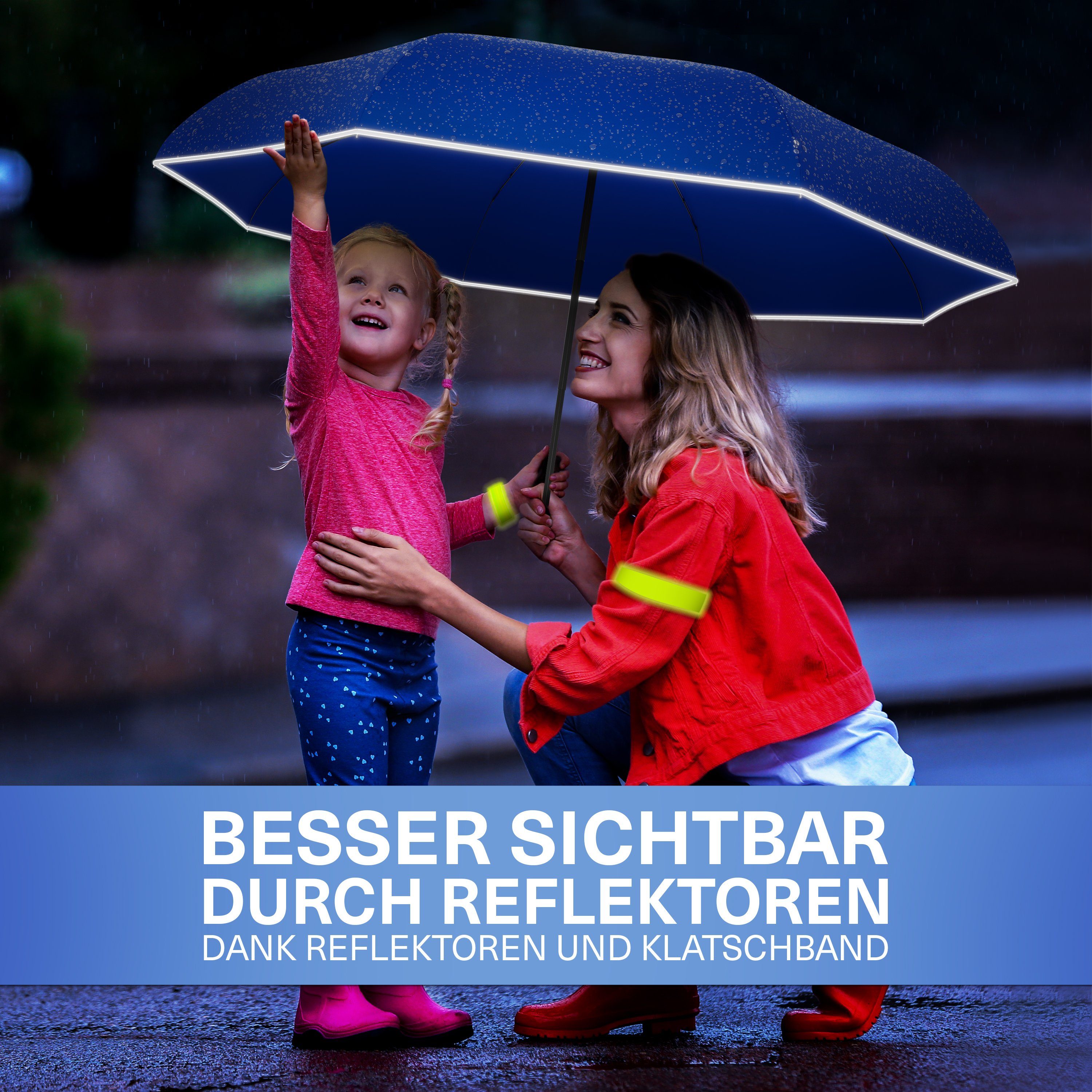 Styngard Taschenregenschirm Stockholm, Kinderregenschirm mit Reflektoren und Klatschband