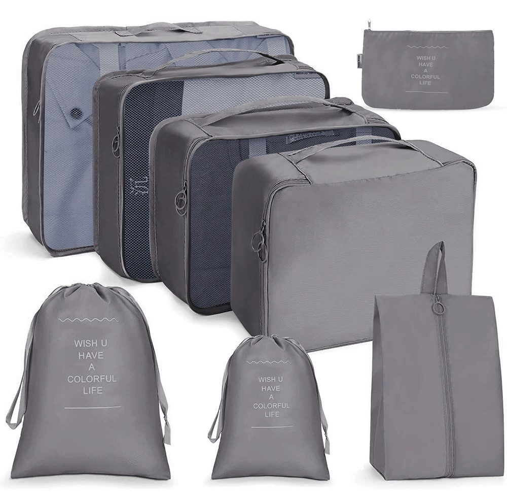 Diwzbyn Kofferorganizer Packwürfel, wasserdichte Reise-Kleiderbeutel, Packtaschen für Koffer, Faltbar / Verstaubar / atmungsaktiv mit Mesh-Oberseite, 8-teilig