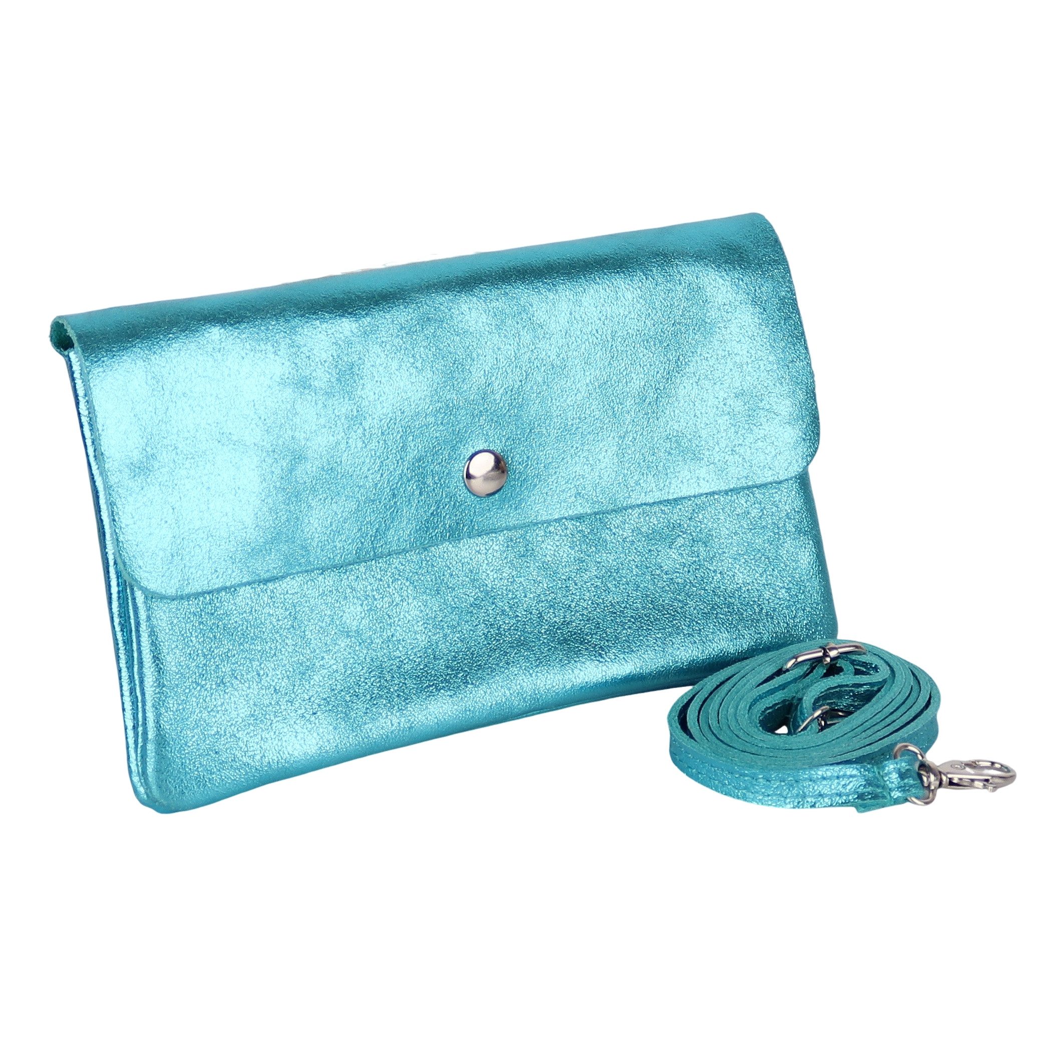 MIRROSI Clutch Damen, Crossbody Bag, Echtleder made in Italy ca.20x12x2cm (Leopard Leo Muster und Unifarbe), Umhängetasche, Schultertasche für jeden Anlass
