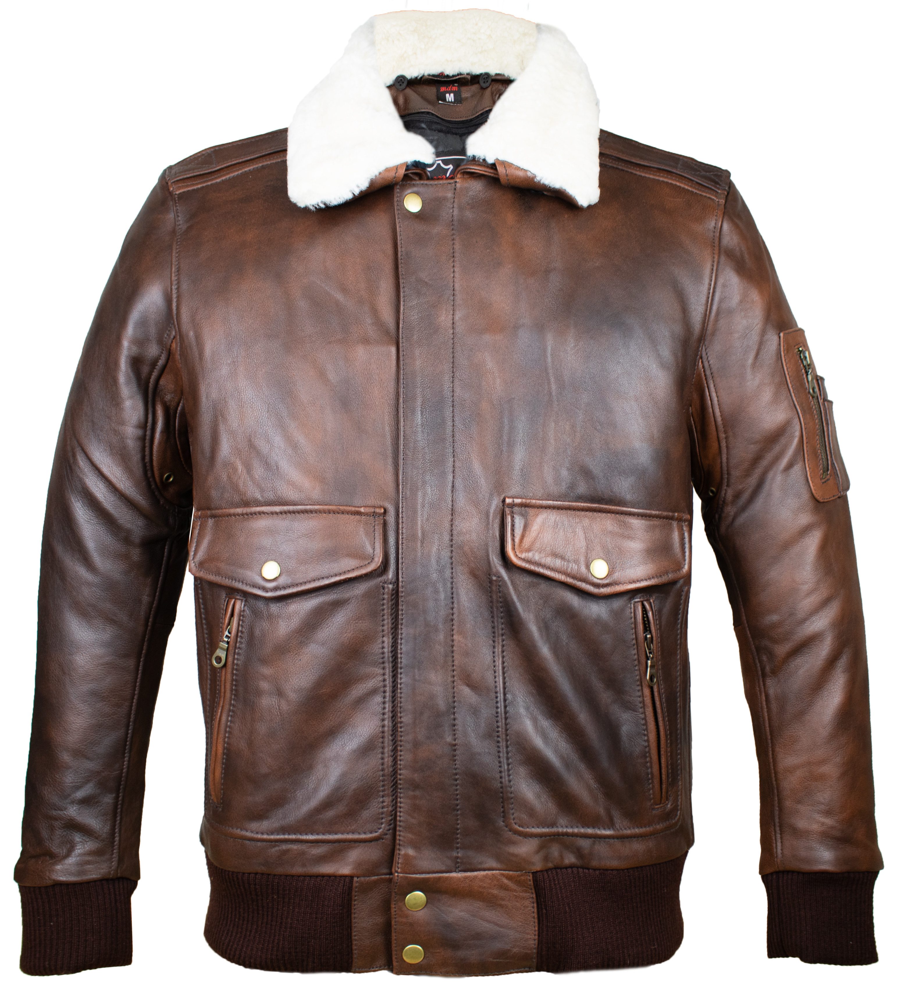 MDM Lederjacke Motorrad Flieger Lederjacke Braun mit Protektoren & Thermofutter (Einzeljacke (inkl. Thermofutter und Protektoren) Echtes Rindsnappa-Leder ca. 1,2 mm, Motorradtauglich mit Protektoren