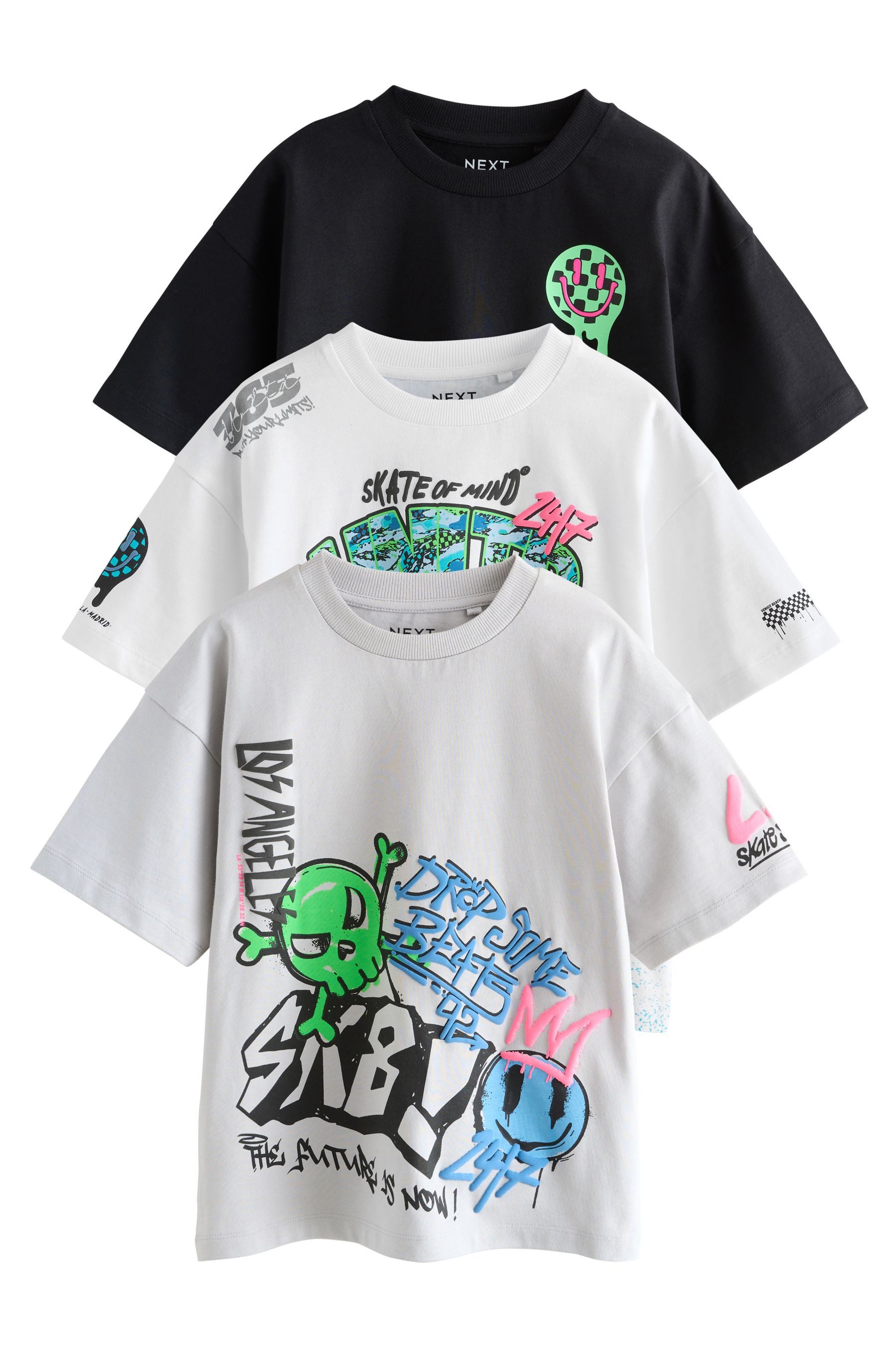 Next Print-Shirt T-Shirt mit Grafik und kurzen Ärmeln, 3er-Pack (3-tlg)