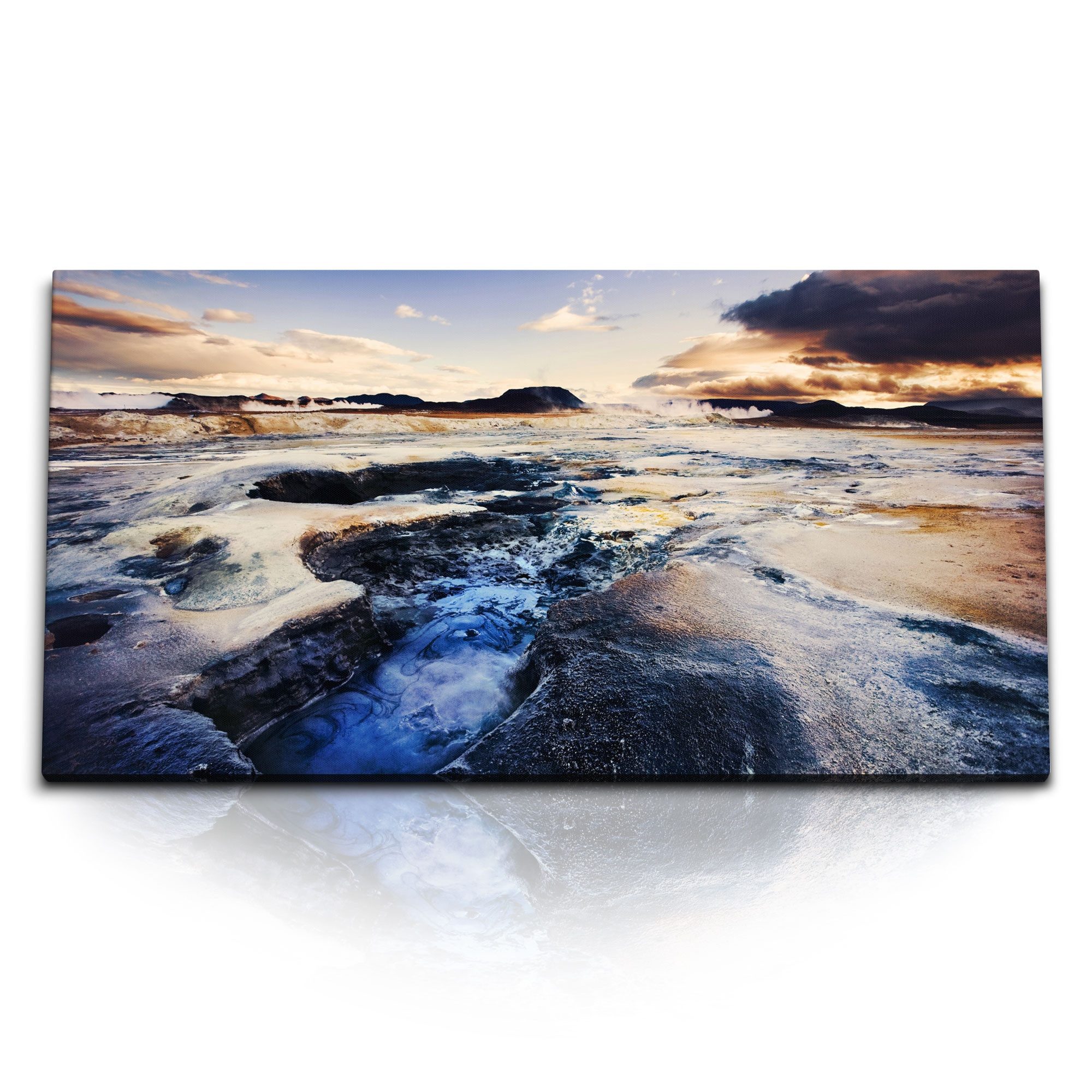 Sinus Art Leinwandbild Kunstdruck Bilder 120x60cm Geothermale Landschaft Island Sonnenunterga, (1 St)