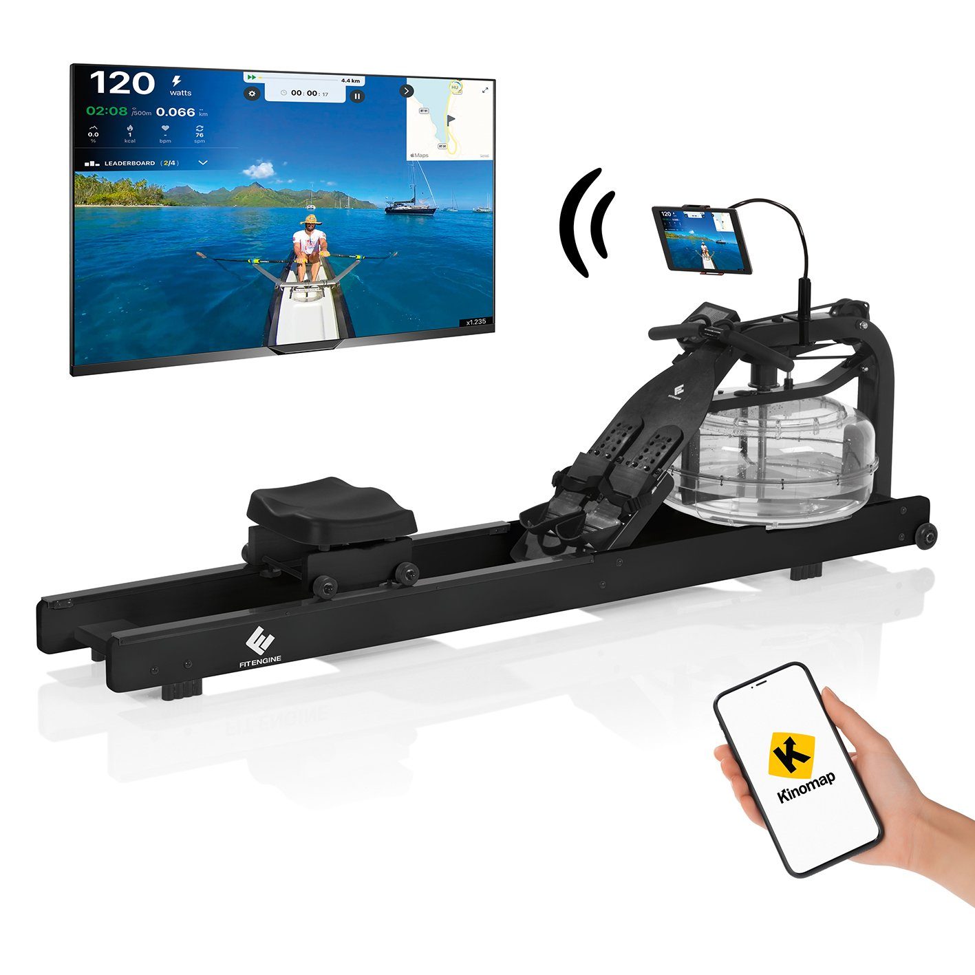210x50x60cm Rudergerät Wasserwiderstand FitEngine schwarz Smart
