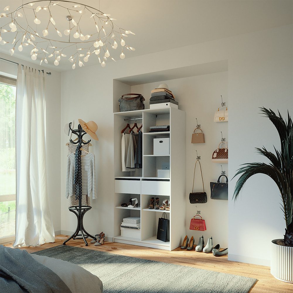 Vicco Kleiderschrank Elmo, Weiß, 100 x 200 cm mit 2 Schubladen günstig online kaufen