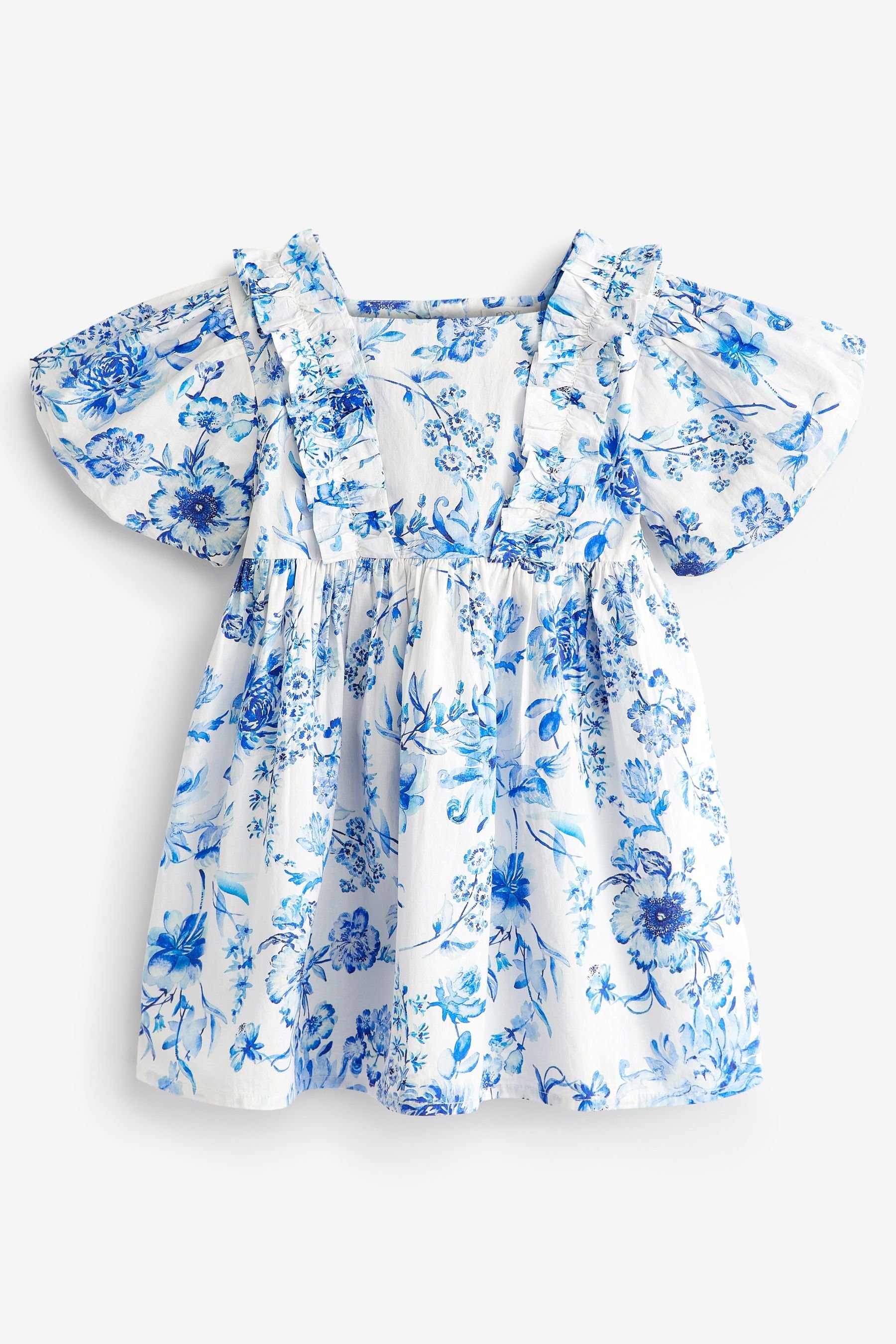 Next Sommerkleid Gemustertes Kleid mit Puffärmeln (1-tlg) Blue Floral