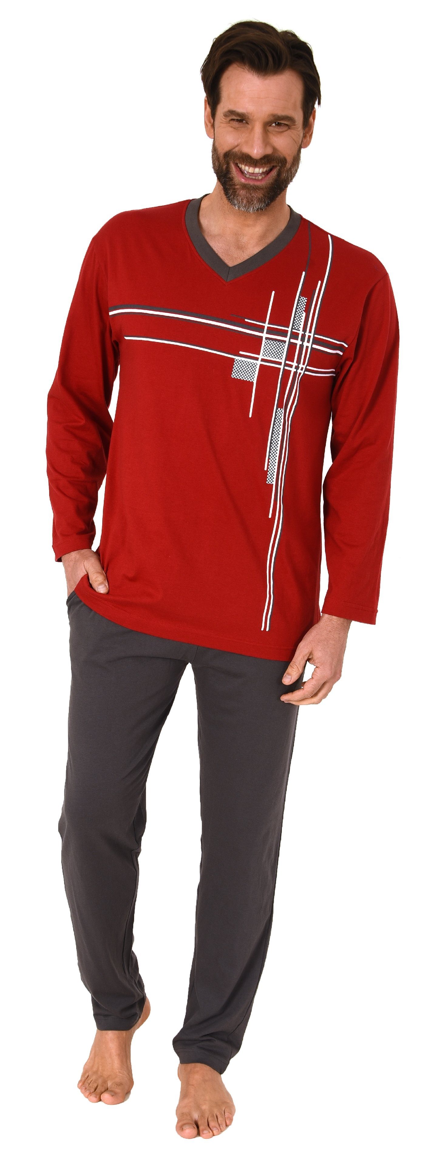 Normann Pyjama Herren Schlafanzug langarm Pyjama mit Frontprint - auch in Ü günstig online kaufen