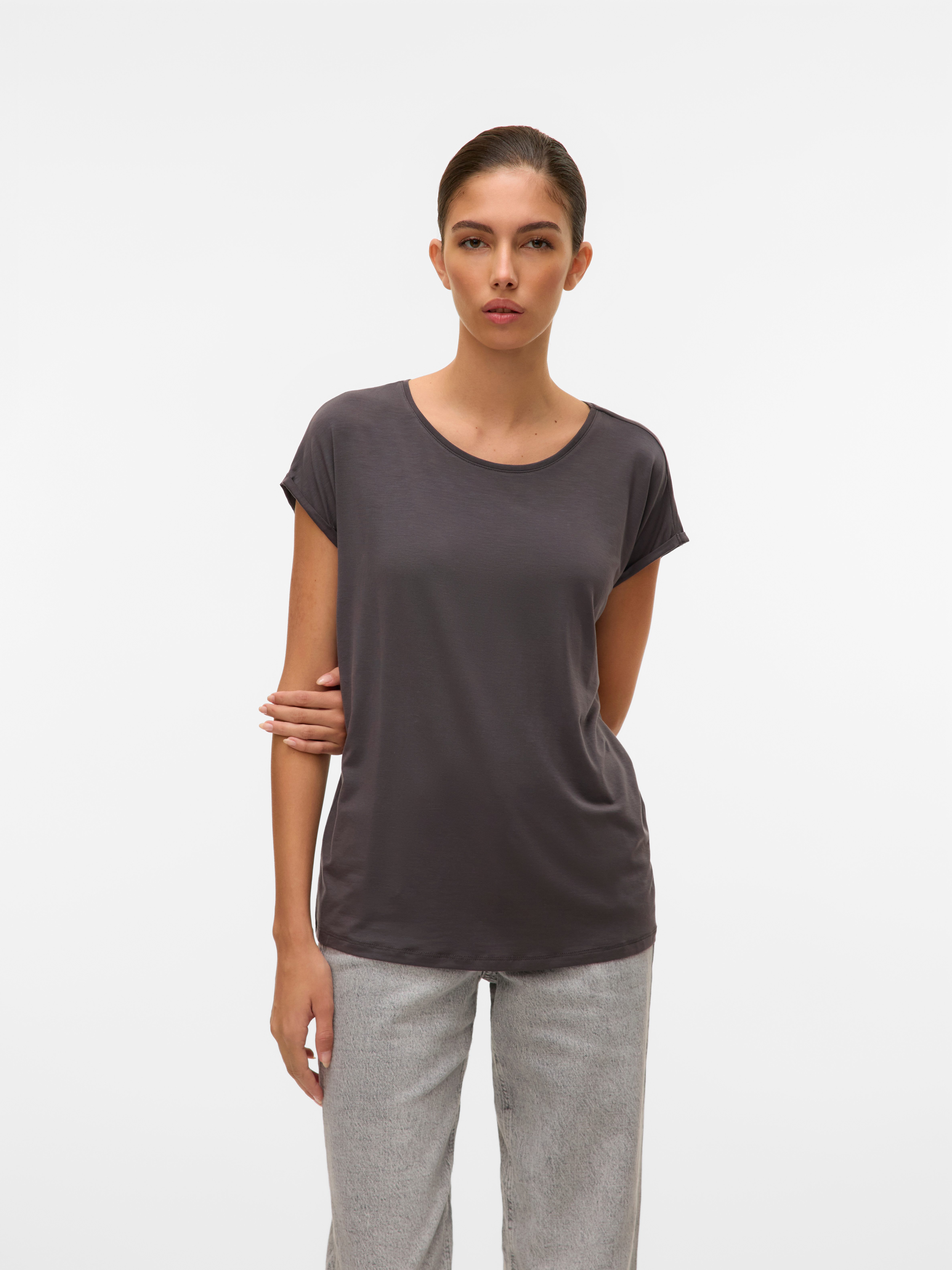 Vero Moda T-Shirt VMAVA PLAIN SS TOP JRS NOOS Materialmix, regular fit – Bild 4 von 5