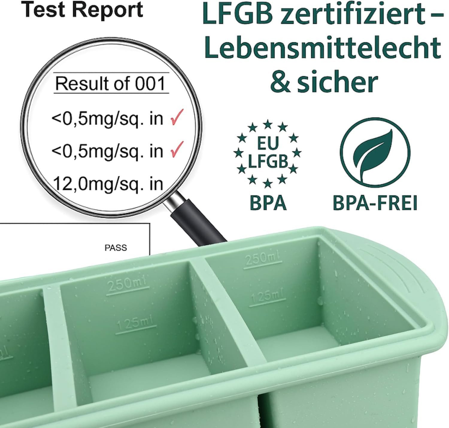 FELIXLEO Eiswürfelform Silikon Gefrierform mit Deckel für Suppe Meal Prep Mint, (2-tlg) – Bild 3 von 5