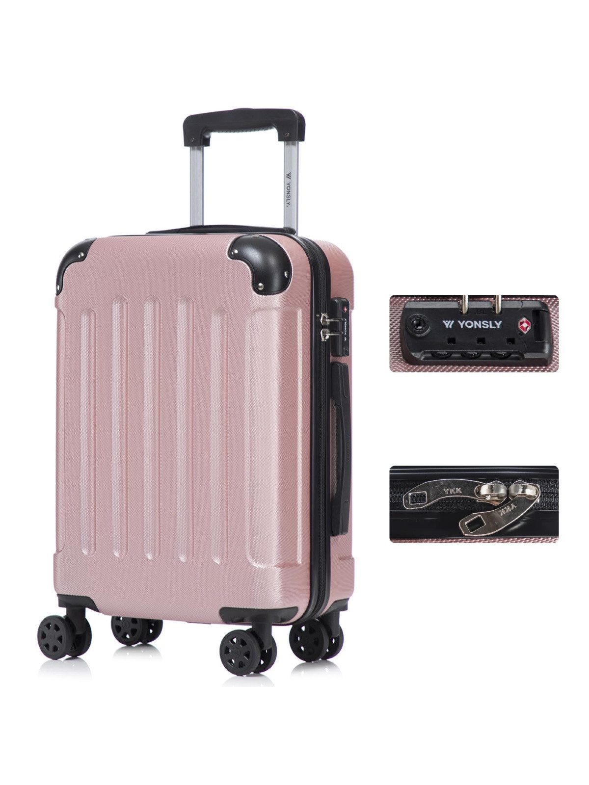 YONSLY Hartschalen-Trolley Premium Hartschalen-Reisekoffer Trolley Kabinenkoffer, 4 Rollen, TSA-Schloss, YKK-Reißverschluss, austauschbare Rollen & Griffe