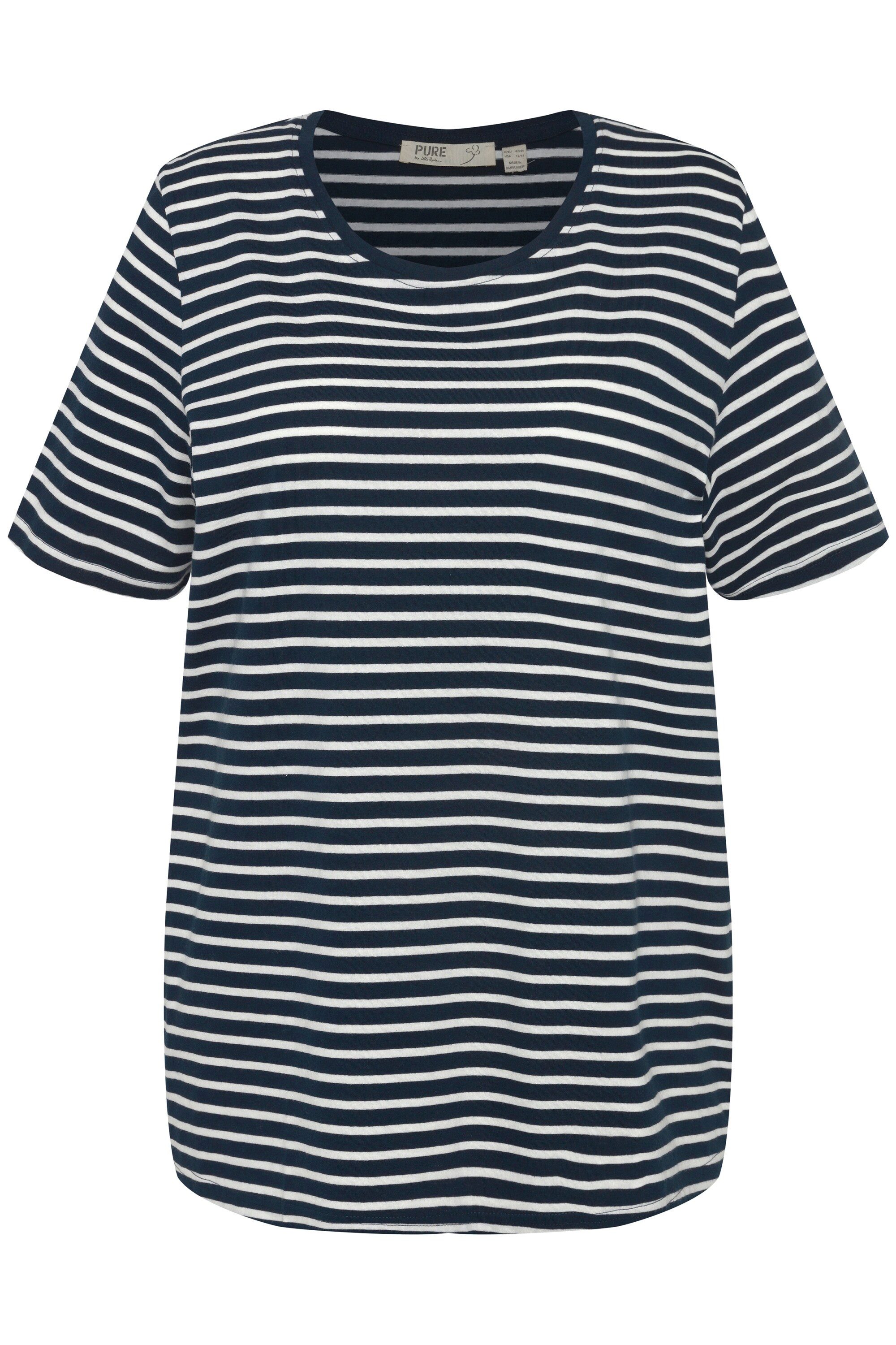 Ulla Popken Pyjamaoberteil Pyjamashirt Ringel Rundhals Halbarm Biobaumwolle günstig online kaufen