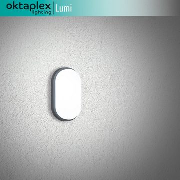 Oktaplex lighting LED Deckenleuchte Lumi Kellerleuchte IP44, Diffusor, LED fest verbaut, Warmweiß, Deckenleuchte 10W 800 Lumen Wandlampe anthrazit