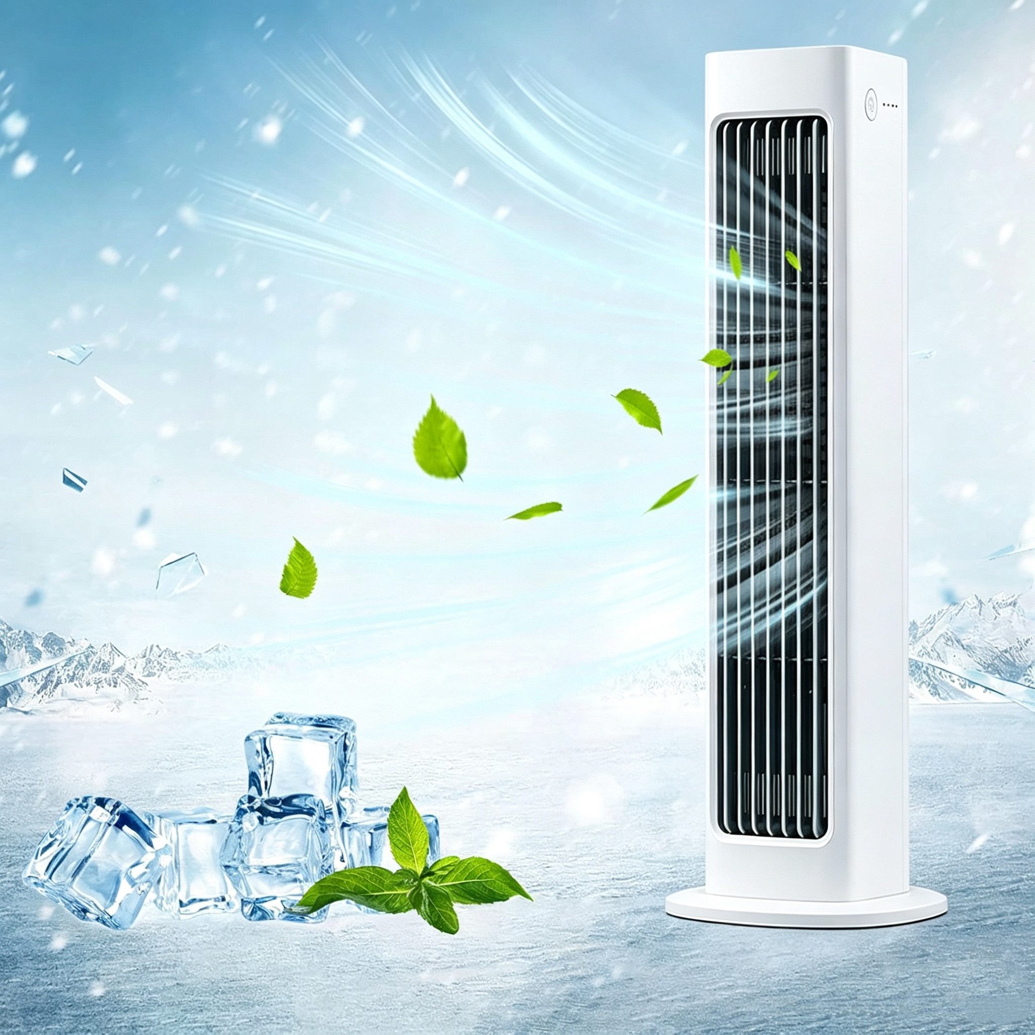 MOPUEA Akku-Standventilator Mini Luftkühler tragbar Akku 4000mAh leise 60 Grad Oszillation, Kabellos, leise, flexibel nutzbar, ideal für kleine Räume