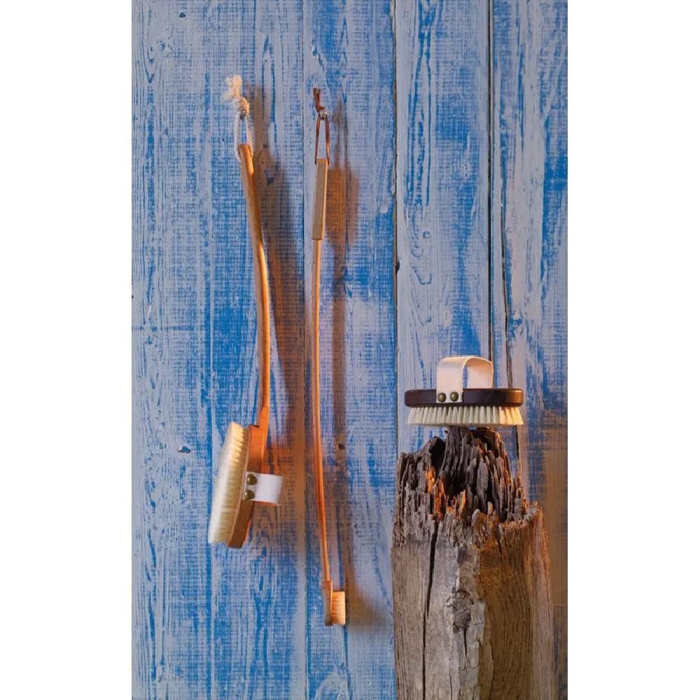 Bürstenhaus Redecker Wellness-Pflegeset Bürstenhaus Massagebürste aus Thermoholz mit Gurt (13,5cm)