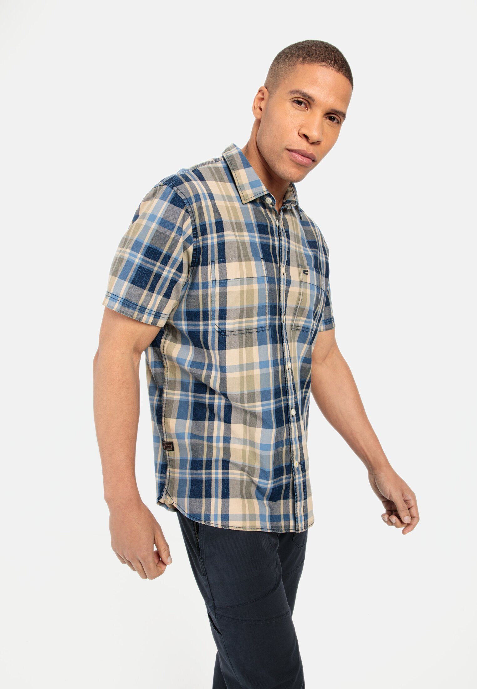 camel active Karohemd aus reiner Baumwolle Kurzarm Kentkragen