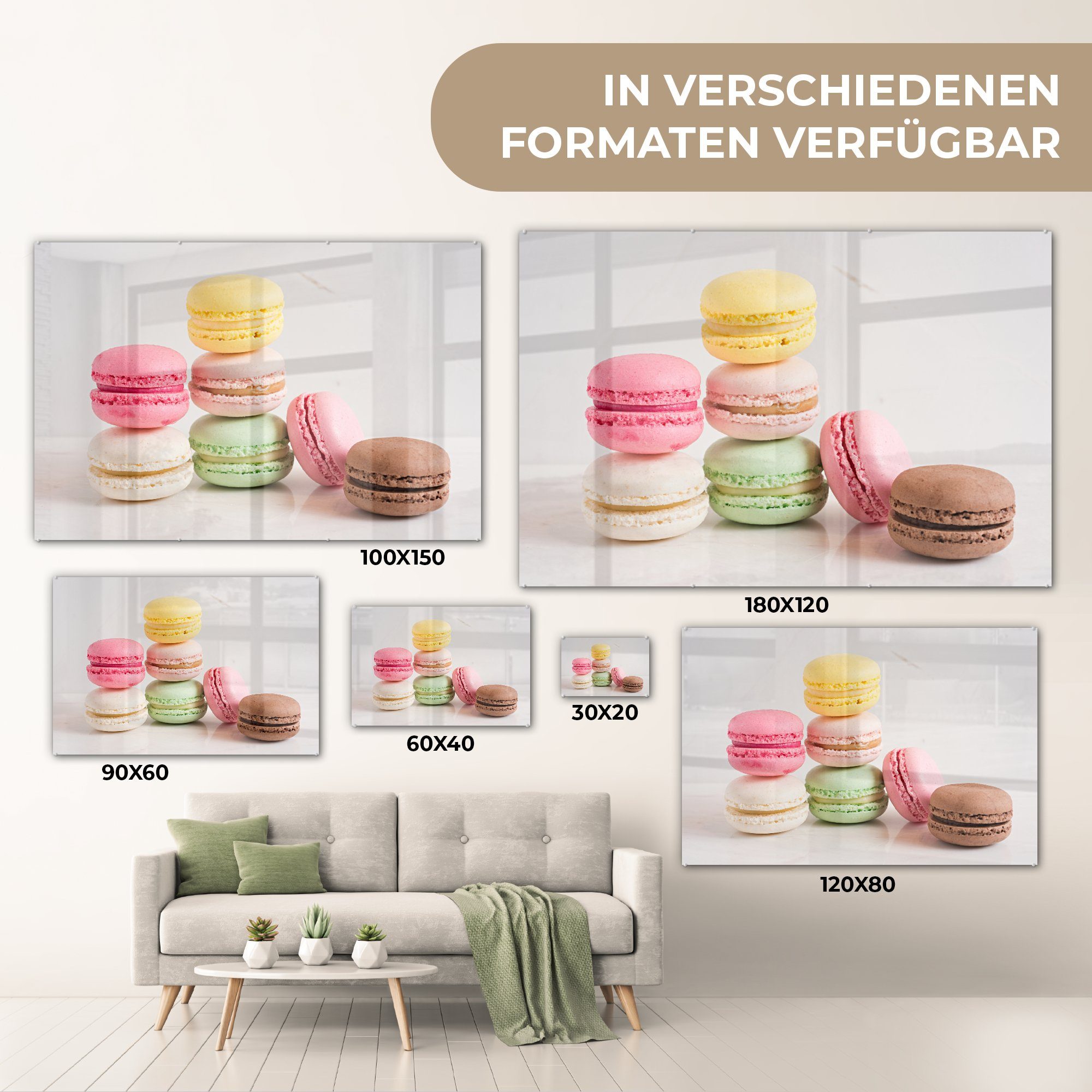 MuchoWow Acrylglasbild Makronen Farben, (1 verschiedenen Schlafzimmer Acrylglasbilder Wohnzimmer mit St), &