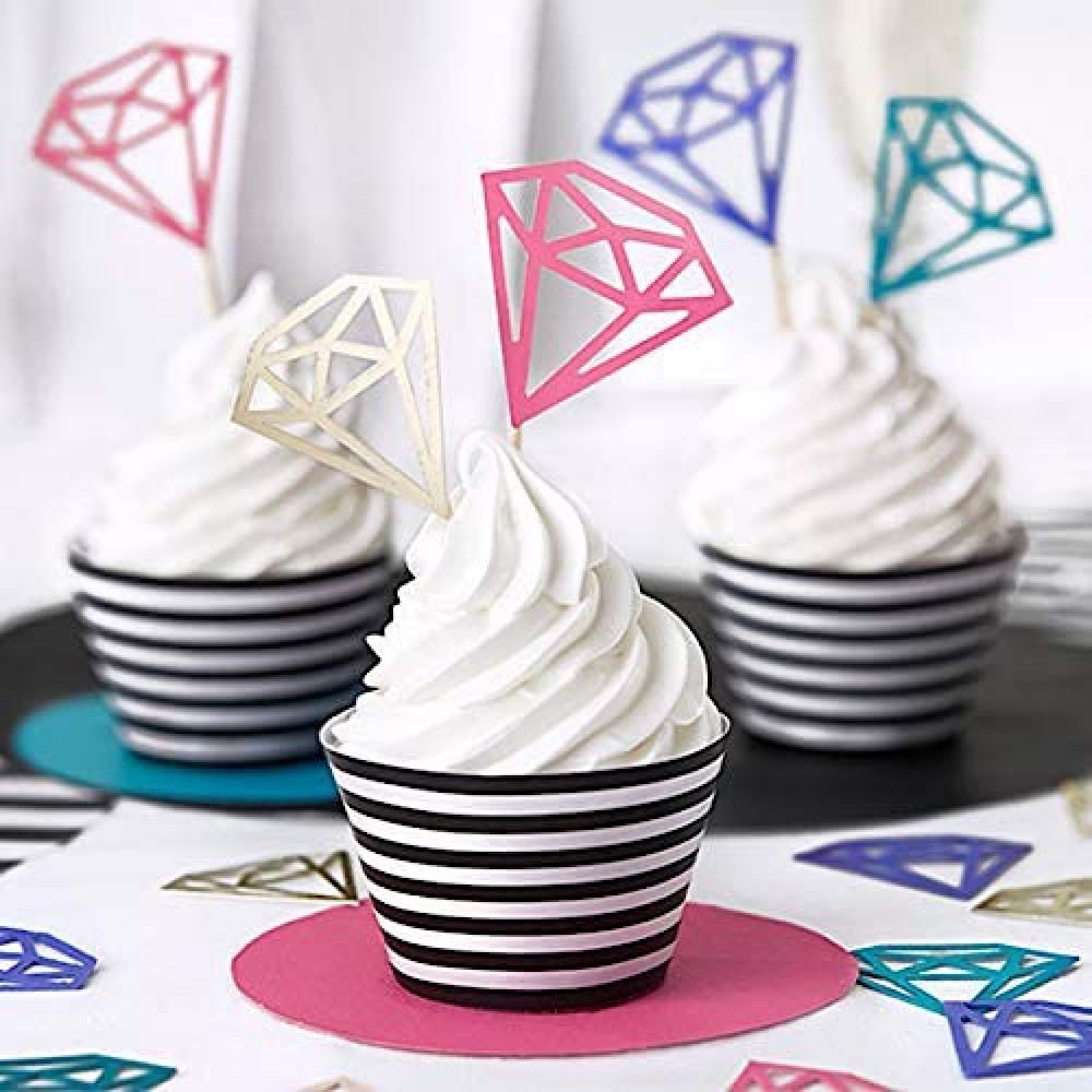 Cupcake - Diamond Diamantenform Einweggeschirr-Set in partydeco Goldene Topper