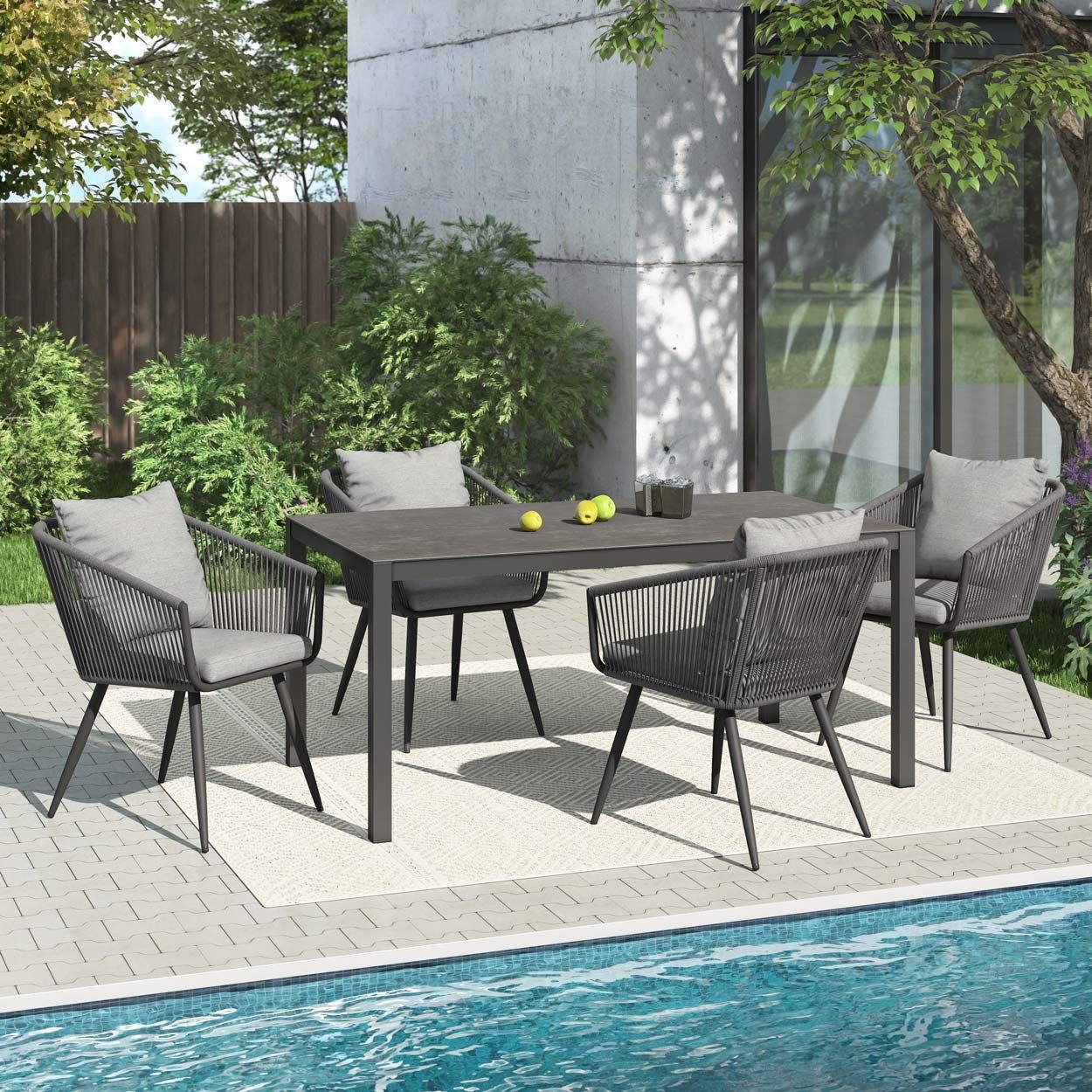OUTLIV. Garten-Essgruppe OUTLIV. Alex Gartenmöbel-Set M Tisch 160x90 cm Glaskeramik/Anthrazit, bestehend aus 4 Stühlen + 1 Tisch inklusive Auflagen