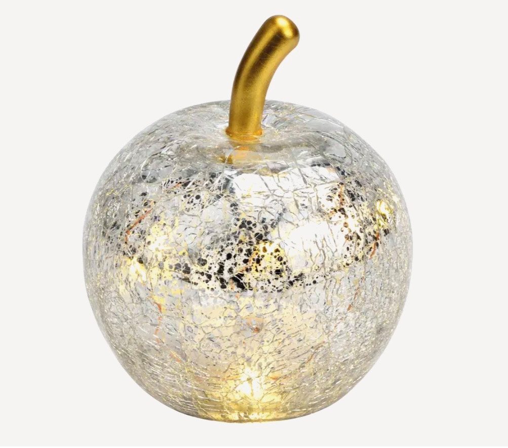 Seyila Home Dekofigur Dekorative Glas Apfel Leuchte mit LED, Crackle-Effekt, Goldener Stiel