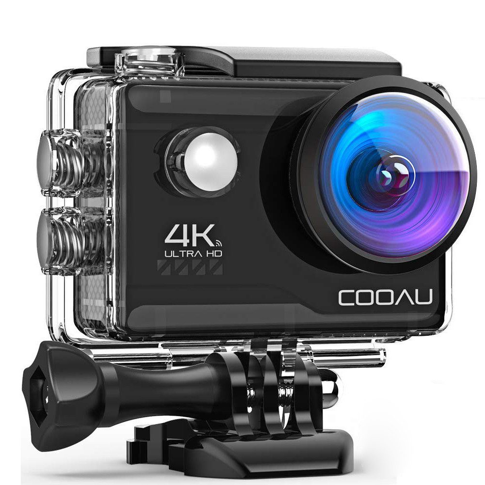 COOAU Action Cam HD 4K WiFi 170 ° Weitwinkel, 2.4G Fernbedienung Zeitraffer Action Cam (4K Ultra HD, 2 Akkus 1200mAh, Kompatibel mit Android/iOS, 20 Millionen Pixelfoto, Externes eingebautes Mikrofon,Unterwasserkamera 40m)