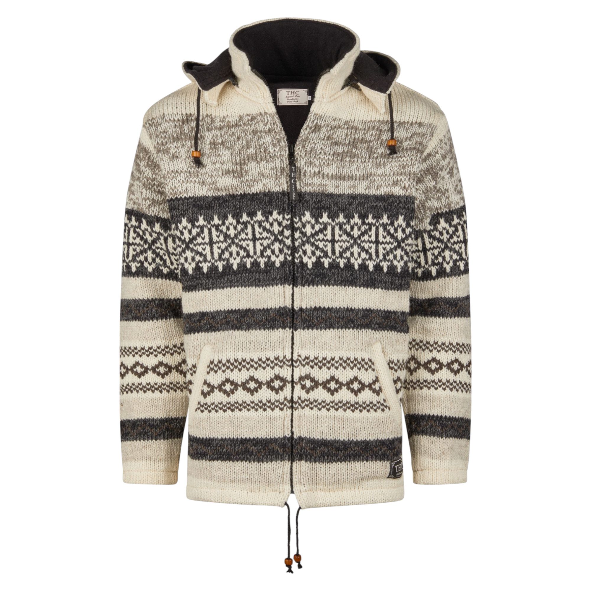 Strickjacke THC Schafwollstrickjacke beige gemustert 888