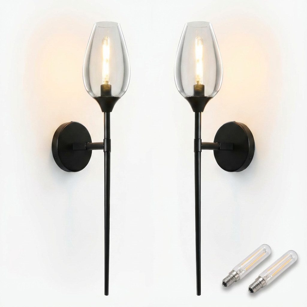 Sunicol Wandleuchte Schwarz Glas LED Wandleuchte mit E14-Glühlampe, 1/2 Stü günstig online kaufen
