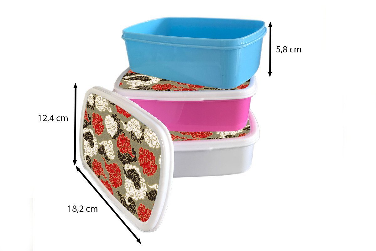 MuchoWow Lunchbox Brotbox für Kunststoff, - - Jungs Kinder Brotdose, Erwachsene, Japan, (2-tlg), für Mädchen Asien - weiß Muster und Wolken und